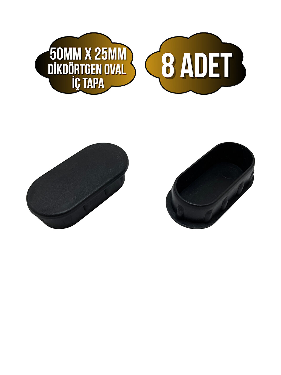 Oval Demir Profil İç Tapa Geçme Plastik Ayak Geçme Koruma Plastiği(50MM x 25MM)(8 ADET)(SİYAH)