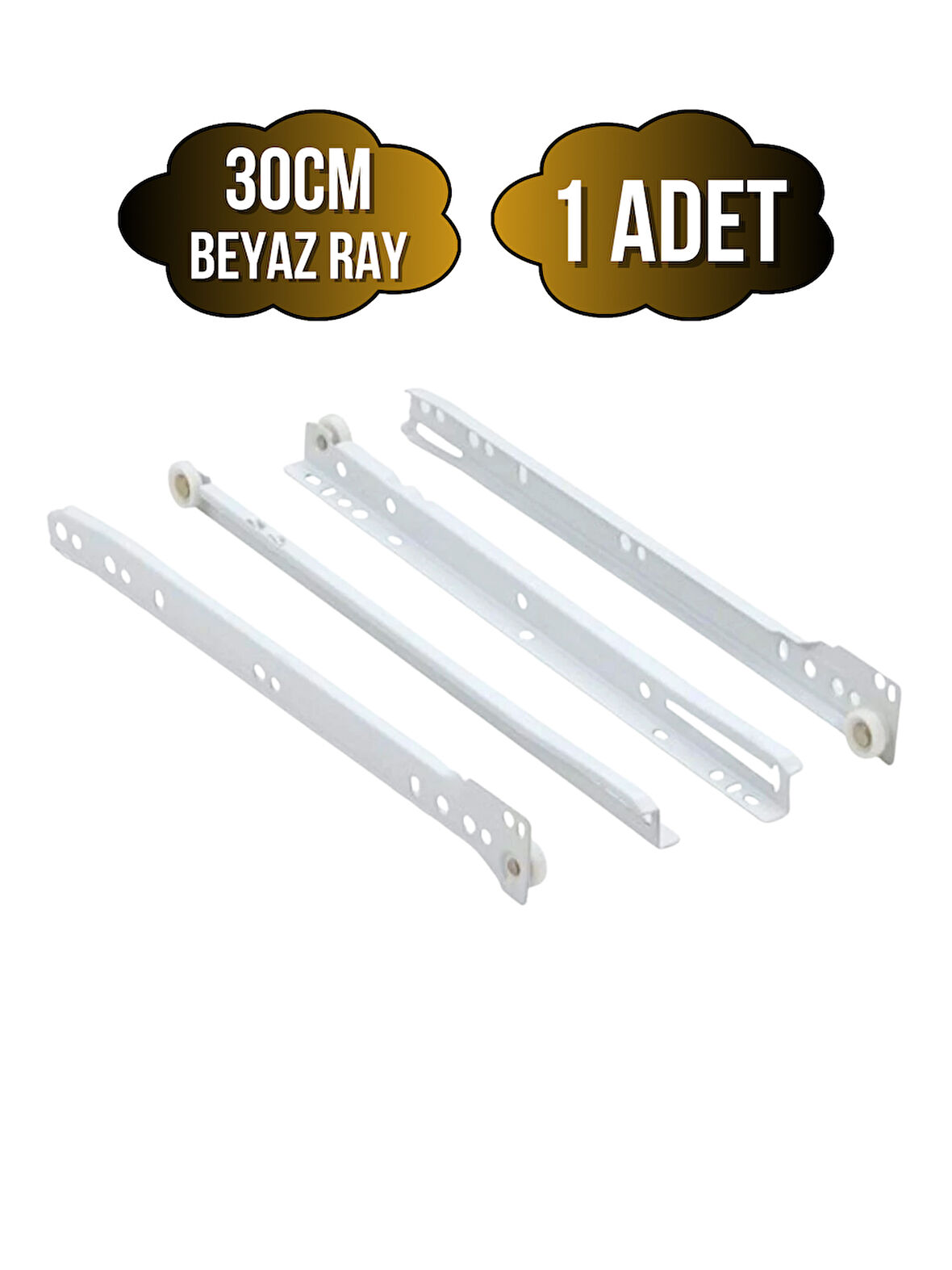 Beyaz Metal Çekmece Rayı Tekerlekli Mobilya Dolap Çekmece Rayı(BEYAZ)(30CM)(1 TAKIM)(METAL)