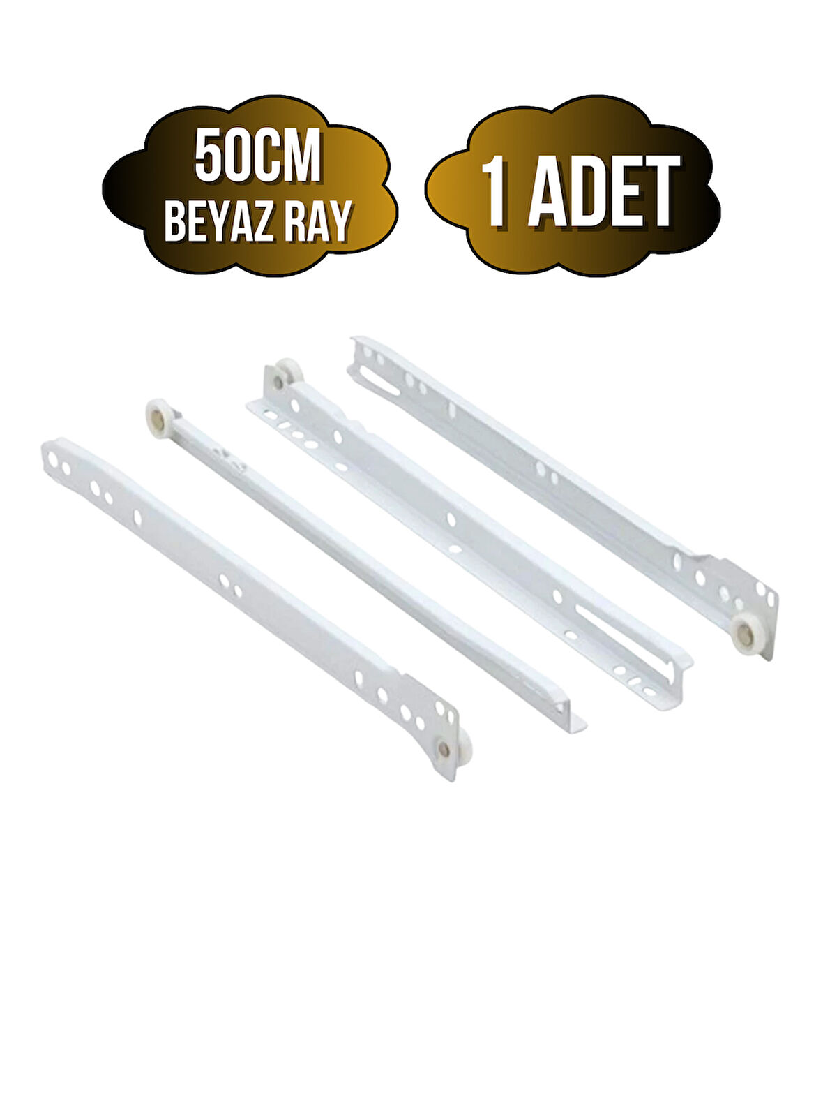 Beyaz Metal Çekmece Rayı Tekerlekli Mobilya Dolap Çekmece Rayı(BEYAZ)(50CM)(1 TAKIM)(METAL)