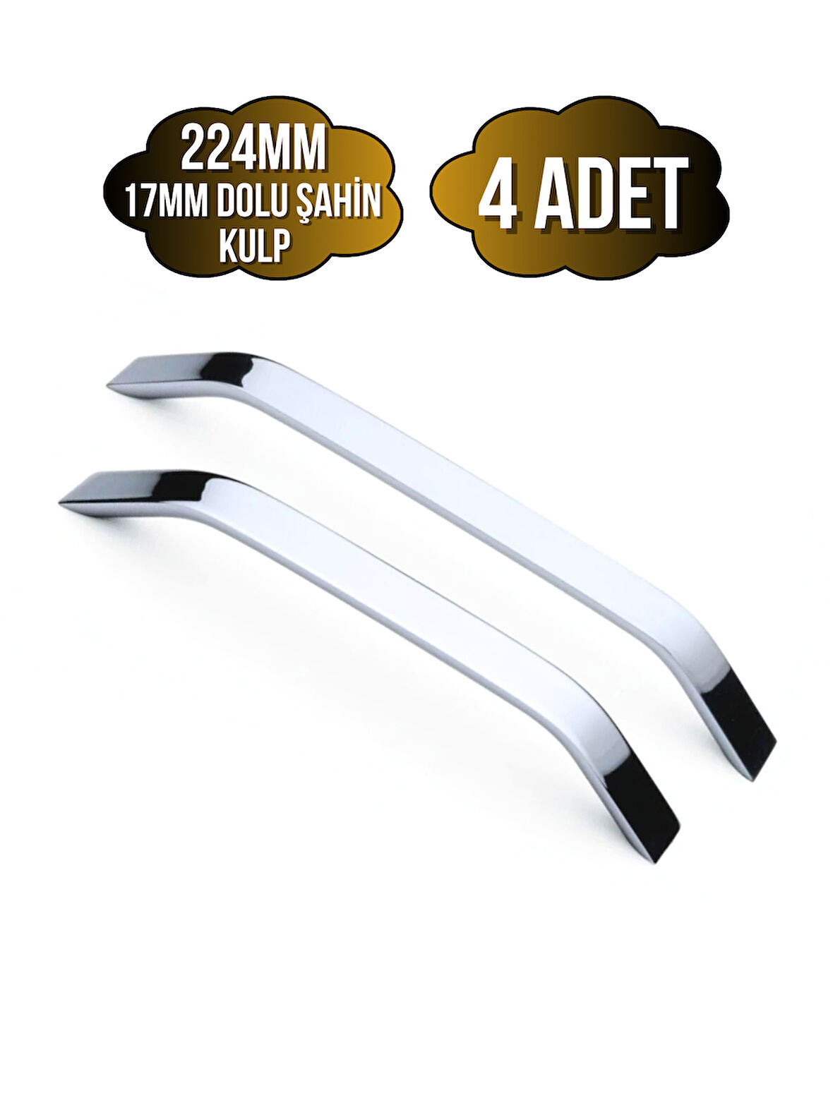 Şahin Krom Alüminyum Dolap Kulpu Mobilya ve Mutfak Dolap Kulpu(17MM)(224MM)(KROM)(4 ADET)(ALÜMİNYUM)
