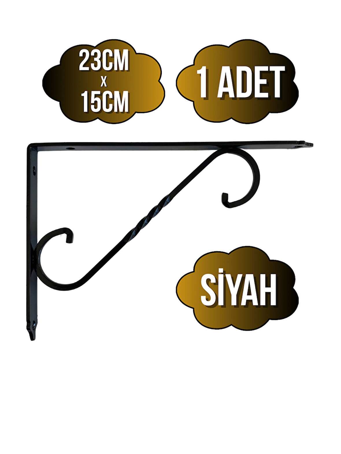 Raf Altı Ferforje Demir Tutucu L Raf Demiri Duvar Sabitleyici(METAL)(SİYAH)(1 ADET)(23CM X 15CM)