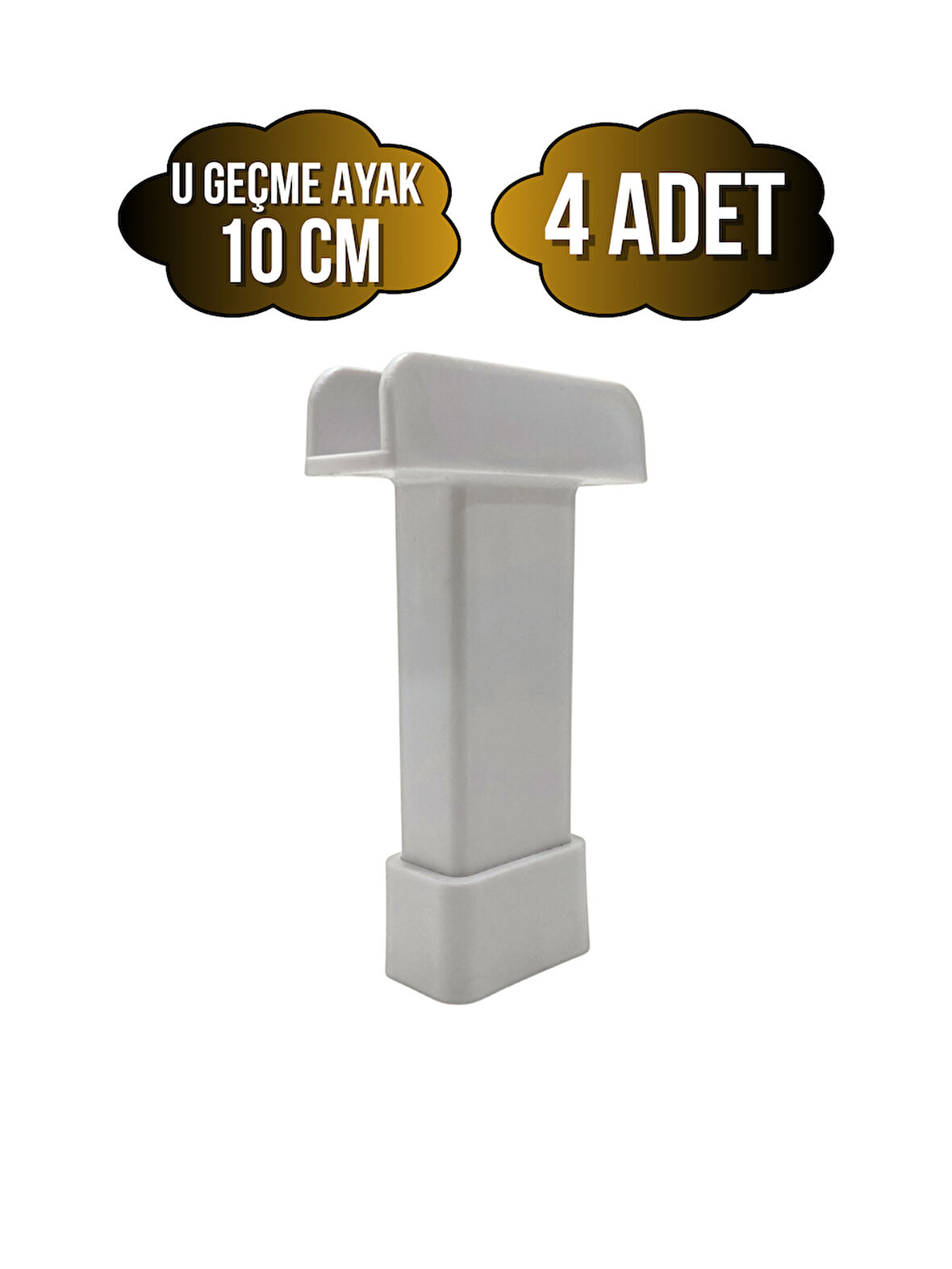 U Geçme Beyaz Plastik Ayarlı Ayak Mobilya Masa ve Dolap Ayağı(BEYAZ)(10CM)(4 ADET)