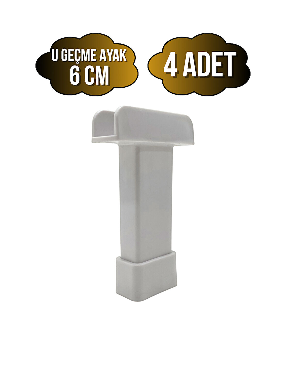 U Geçme Beyaz Plastik Ayarlı Ayak Mobilya Masa ve Dolap Ayağı(BEYAZ)(6CM)(4 ADET)