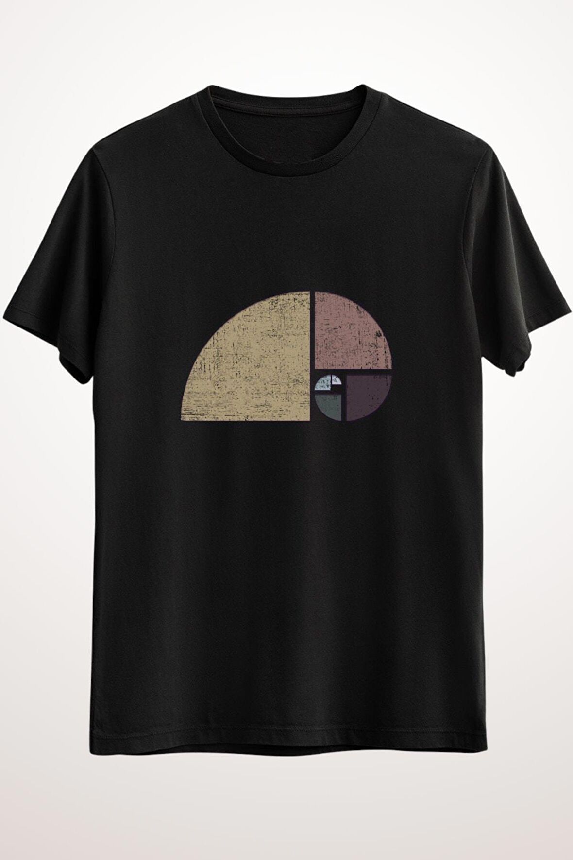 Erkek Siyah Distressed Geometric Fibonacci Spiral - Ds1128