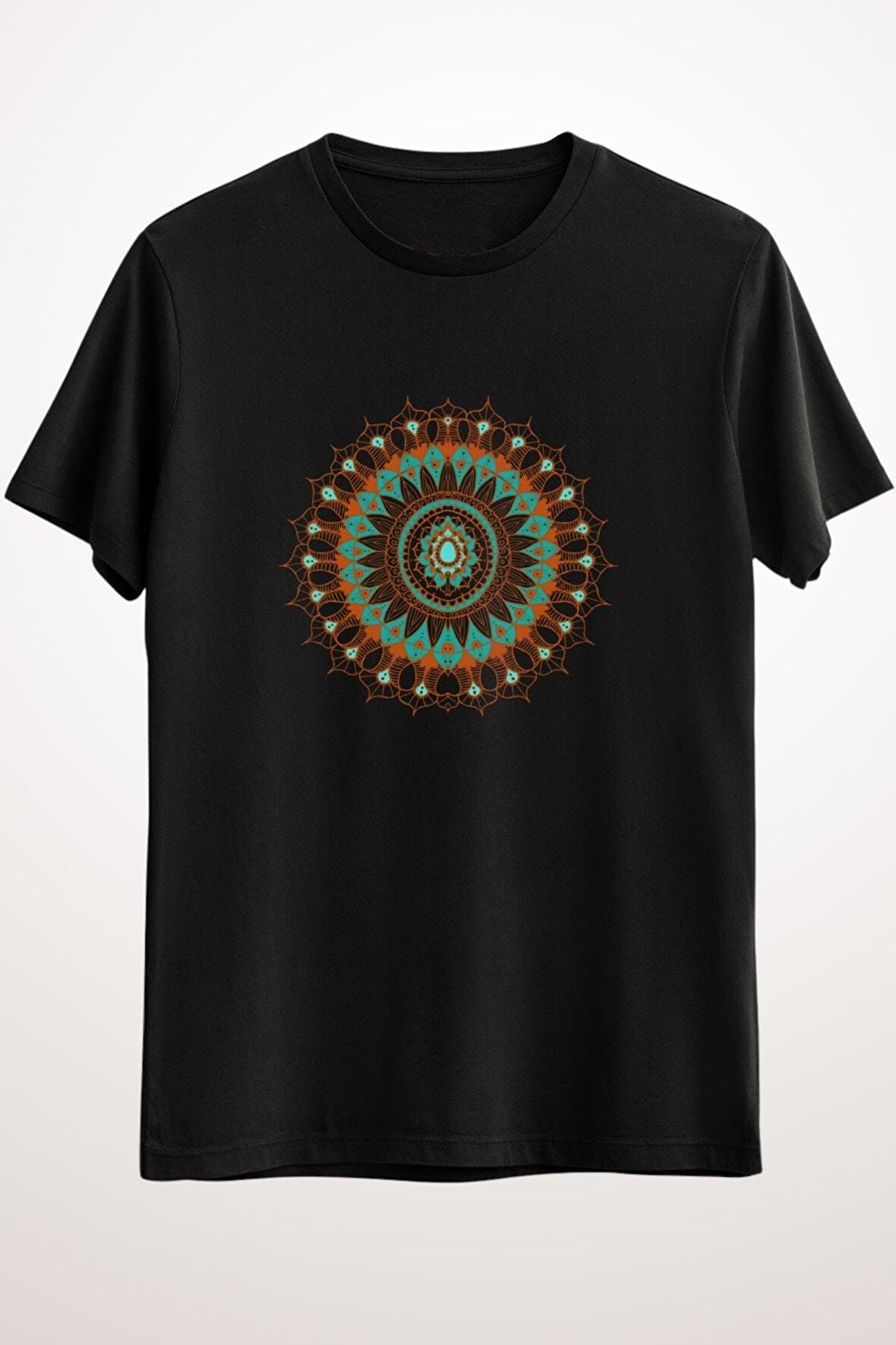 Erkek Siyah Hand-drawn Bohemian Mandala Turquoise & Rust - Ds1187