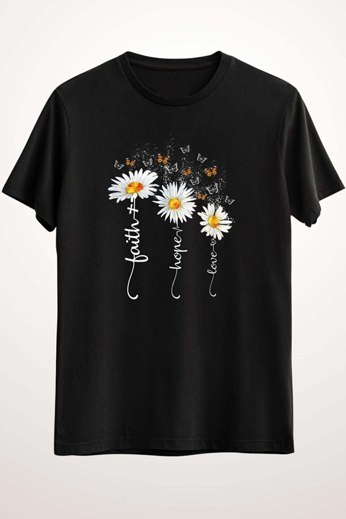 Erkek Siyah Faith Hope Love Butterfly Daisy Chirstian God Religious - Ds1589