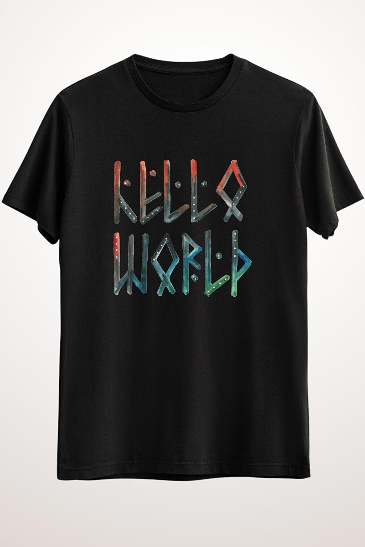 Erkek Siyah Hello World! (runic Scandinavian Script) - Ds1724