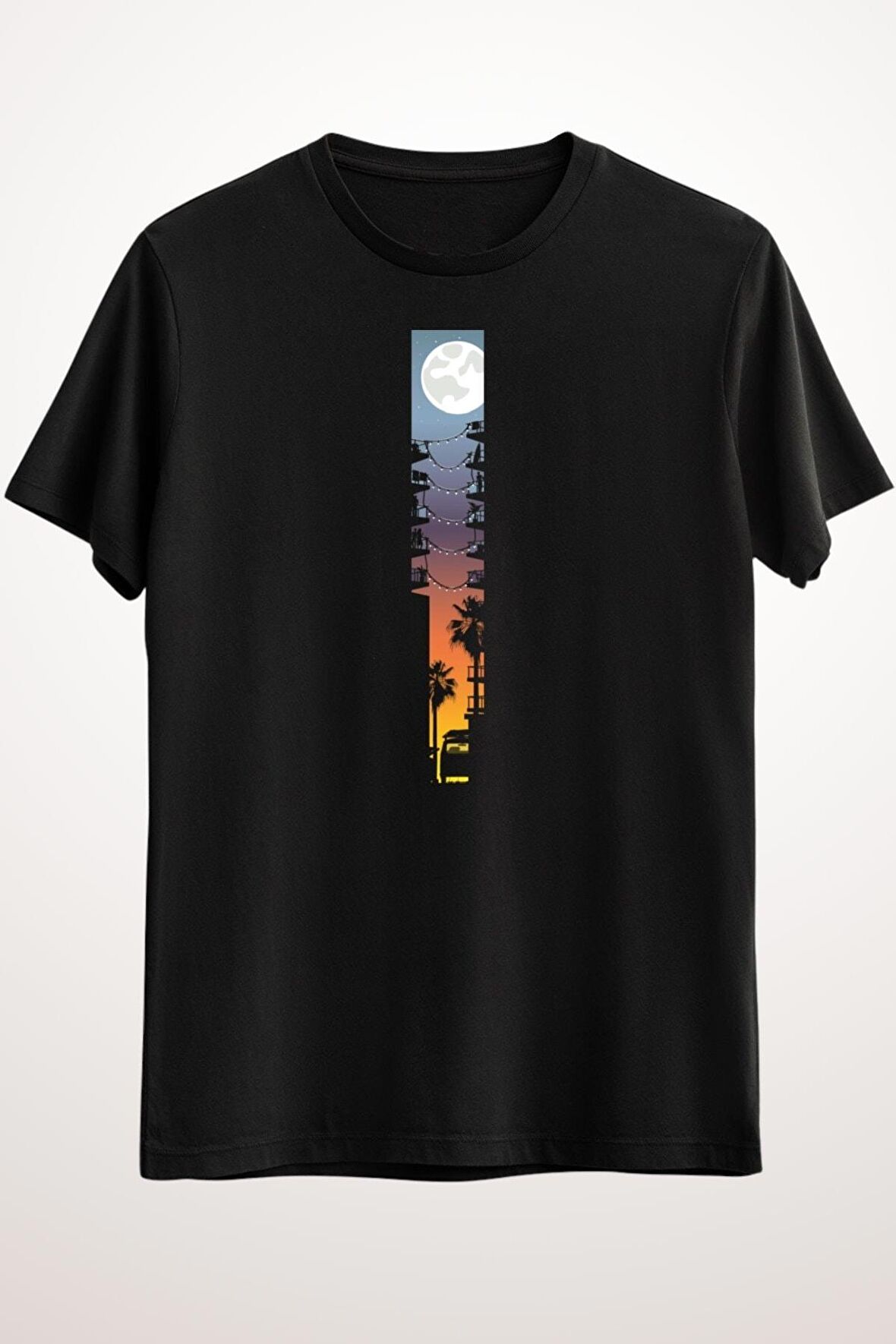 Erkek Siyah Senic Summer Street Night Sunset Art - Ds1748