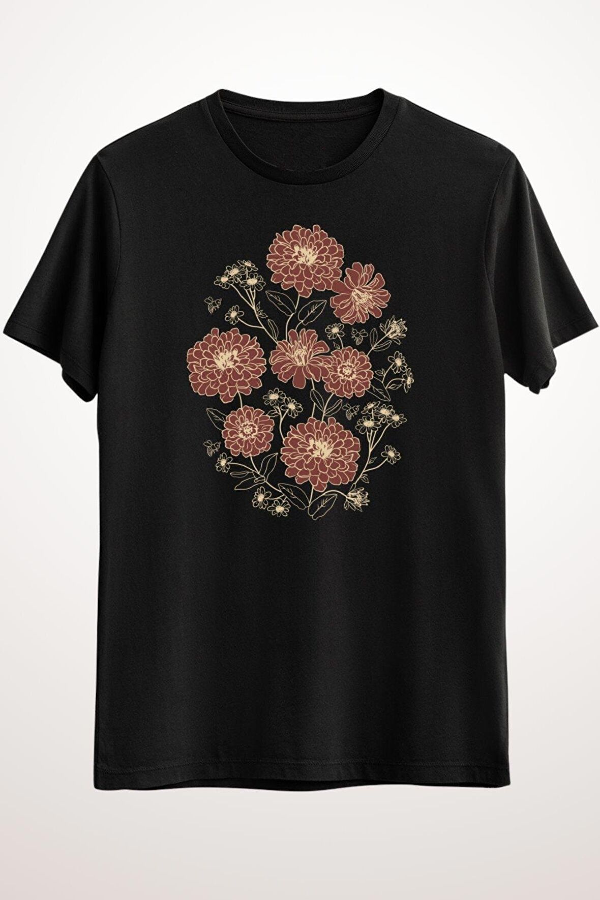 Erkek Siyah Floral Pattern (zinnia, Marigold, And Daisy Flowers) - Ds1998