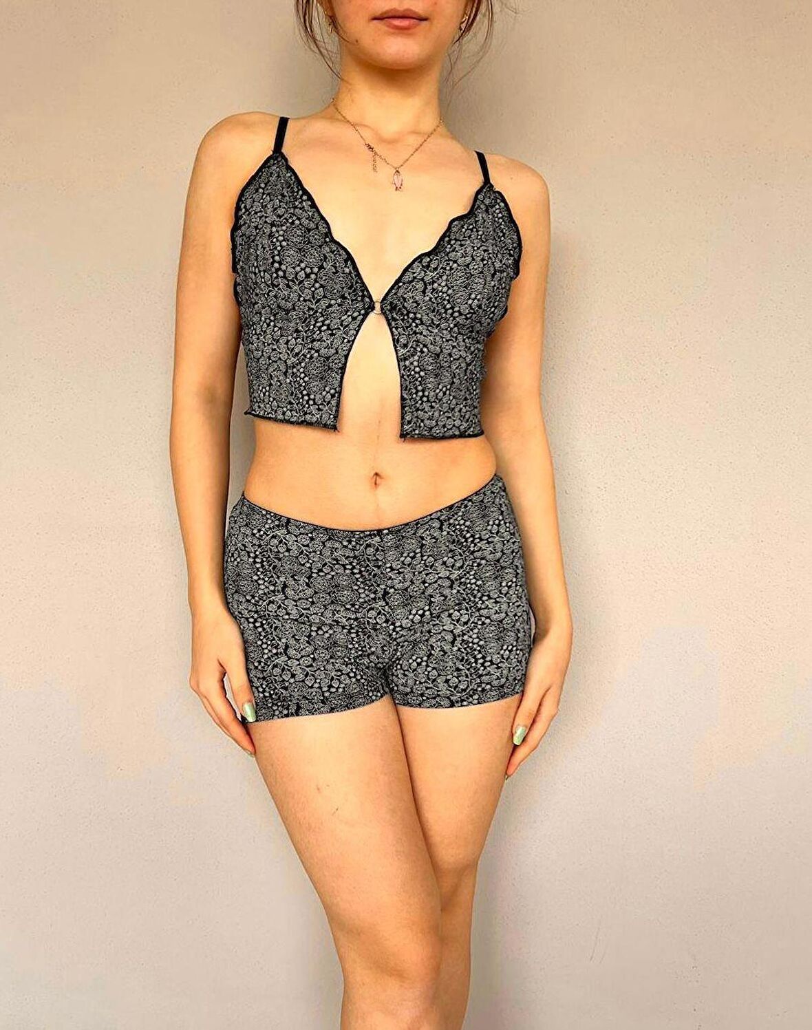 Şortlu crop pijama takım