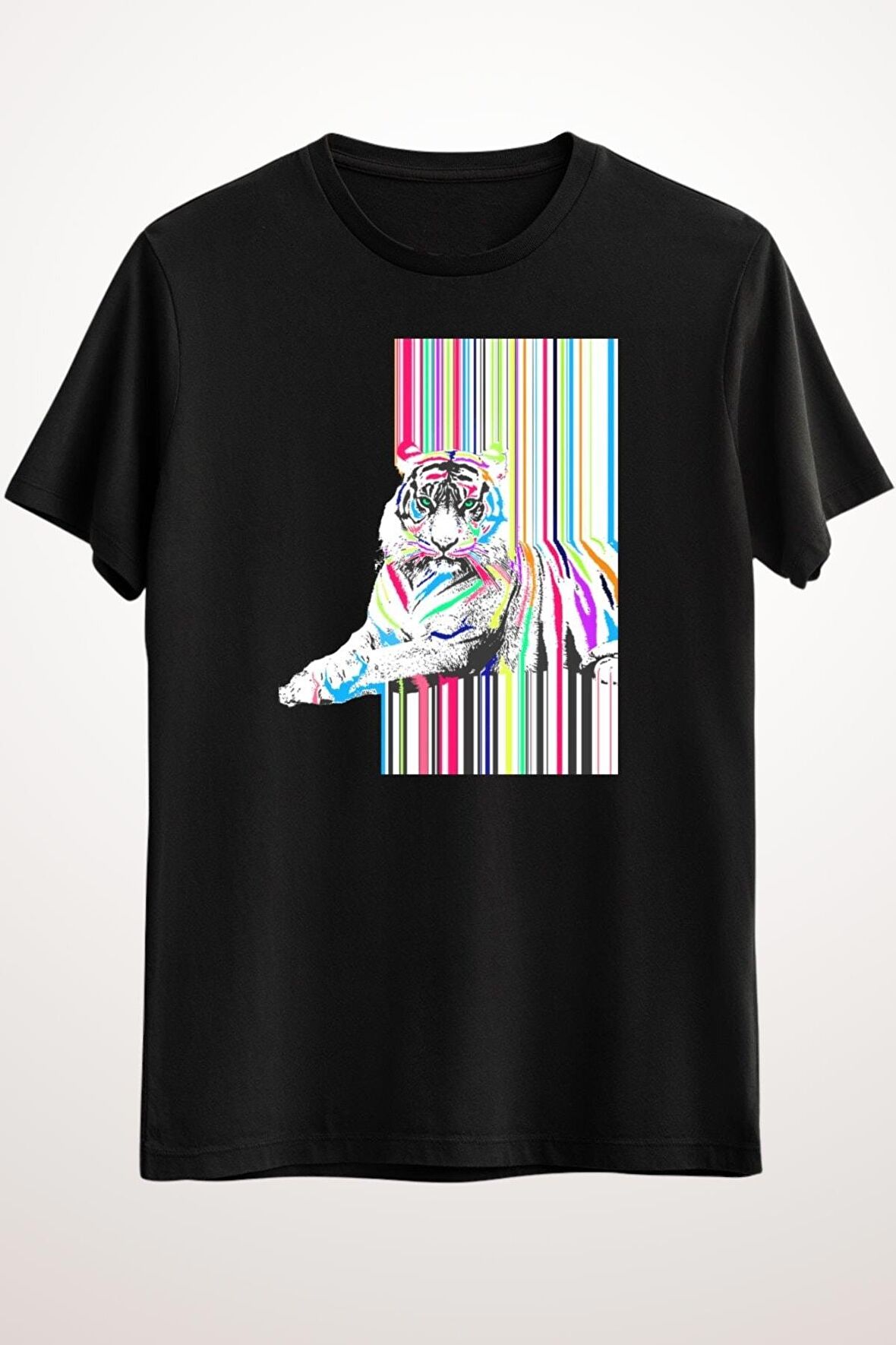 Erkek Siyah Cool Awesome Trendy Colorful Vibrant Neon Stripes Tiger Paint - Ds2127