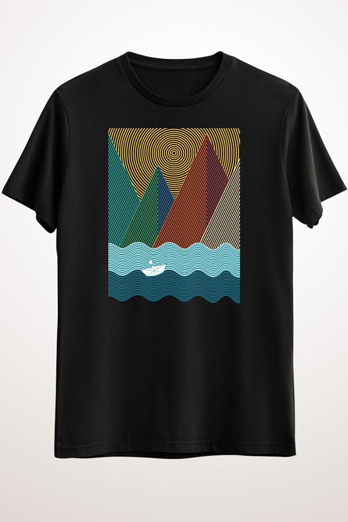 Erkek Siyah Geometry Mountains And Waves V2 - Ds2234