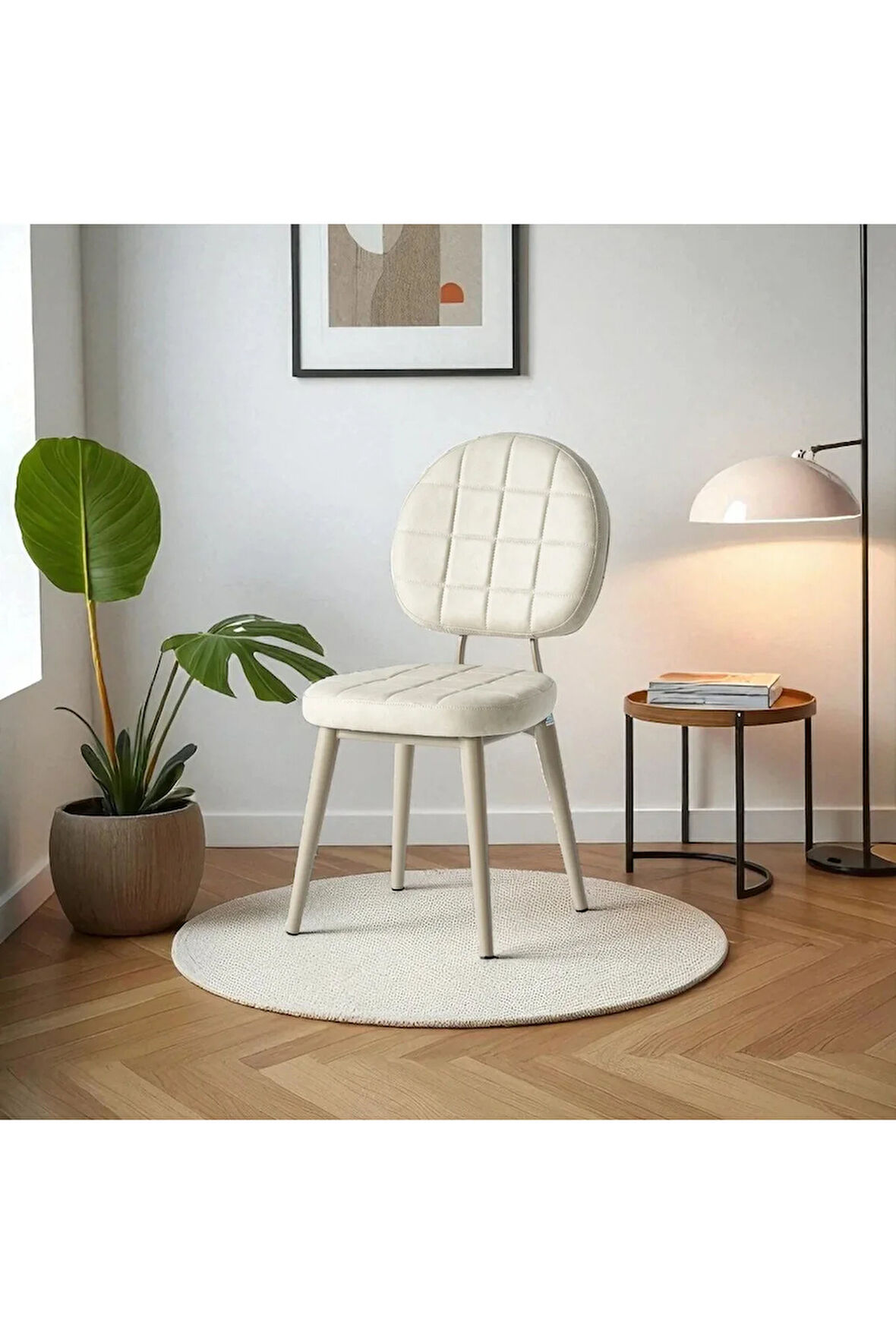 Palermo S25 Sandalye – Krem Kumaş, Kapuçino Metal Ayak