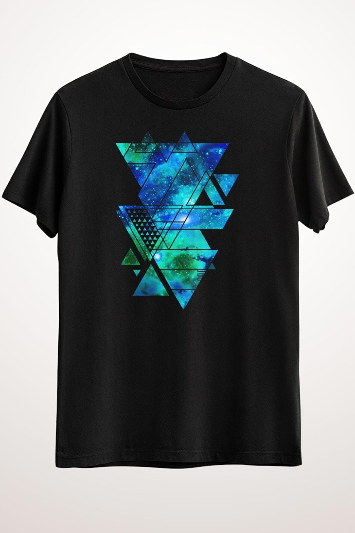 Erkek Siyah Geometric Triangles Outer Space Galaxy - Ds2753