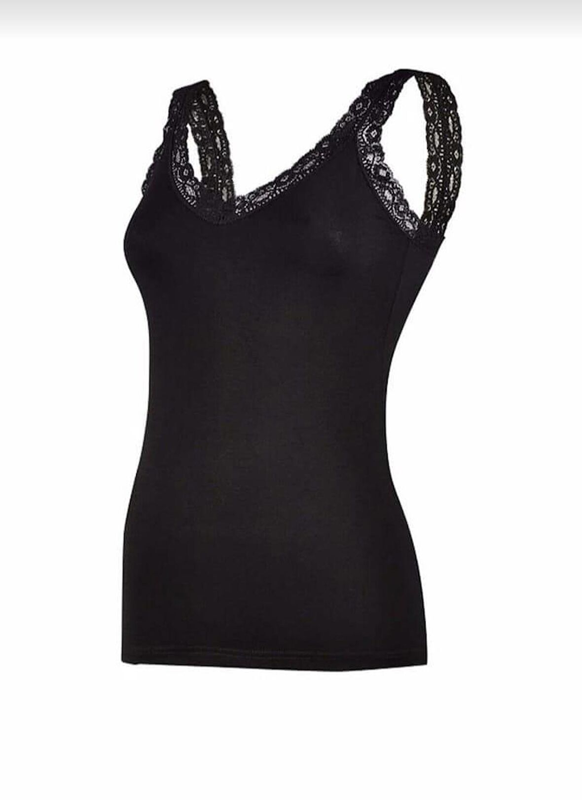  2261 Kadın KALIN ASKILI MODAL V YAKA DANTELLİ ATLET 12 ADET