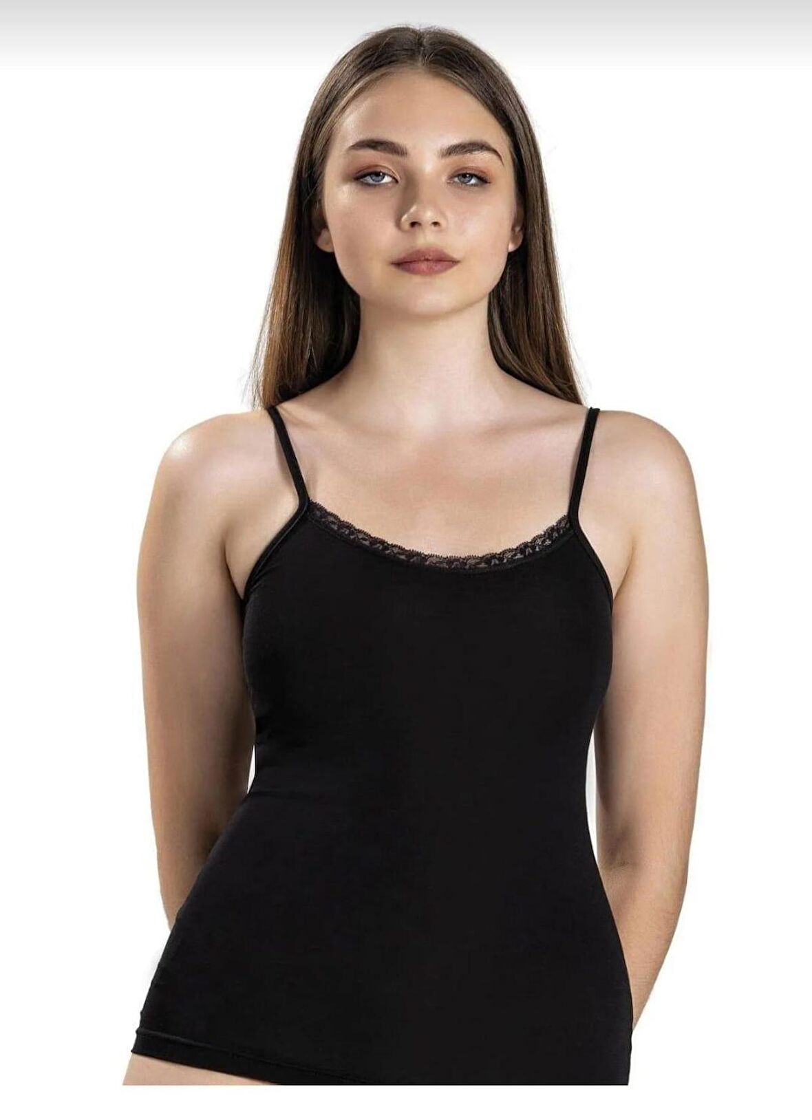 JİBER 613 Kadın ÖNÜ DANTELLİ İP ASKILI ATLET TEKLİ