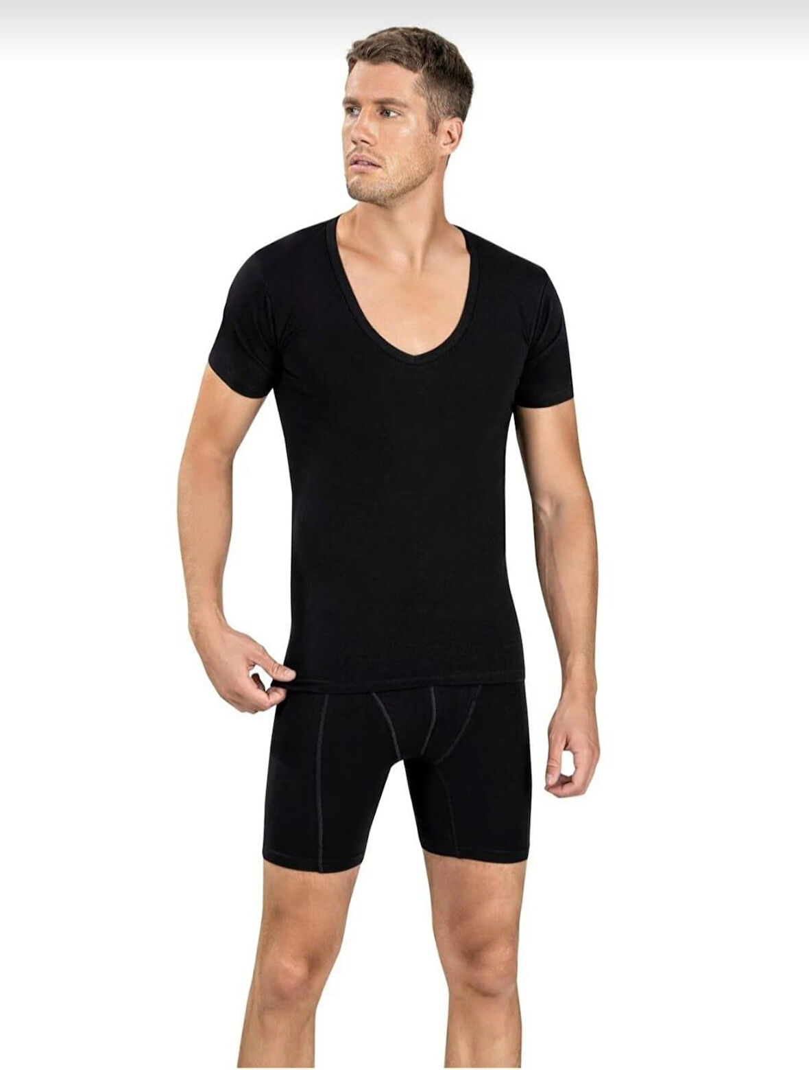JİBER 213 ERKEK V YAKA YARIM KOL LİKRALI ATLET 12 ADET