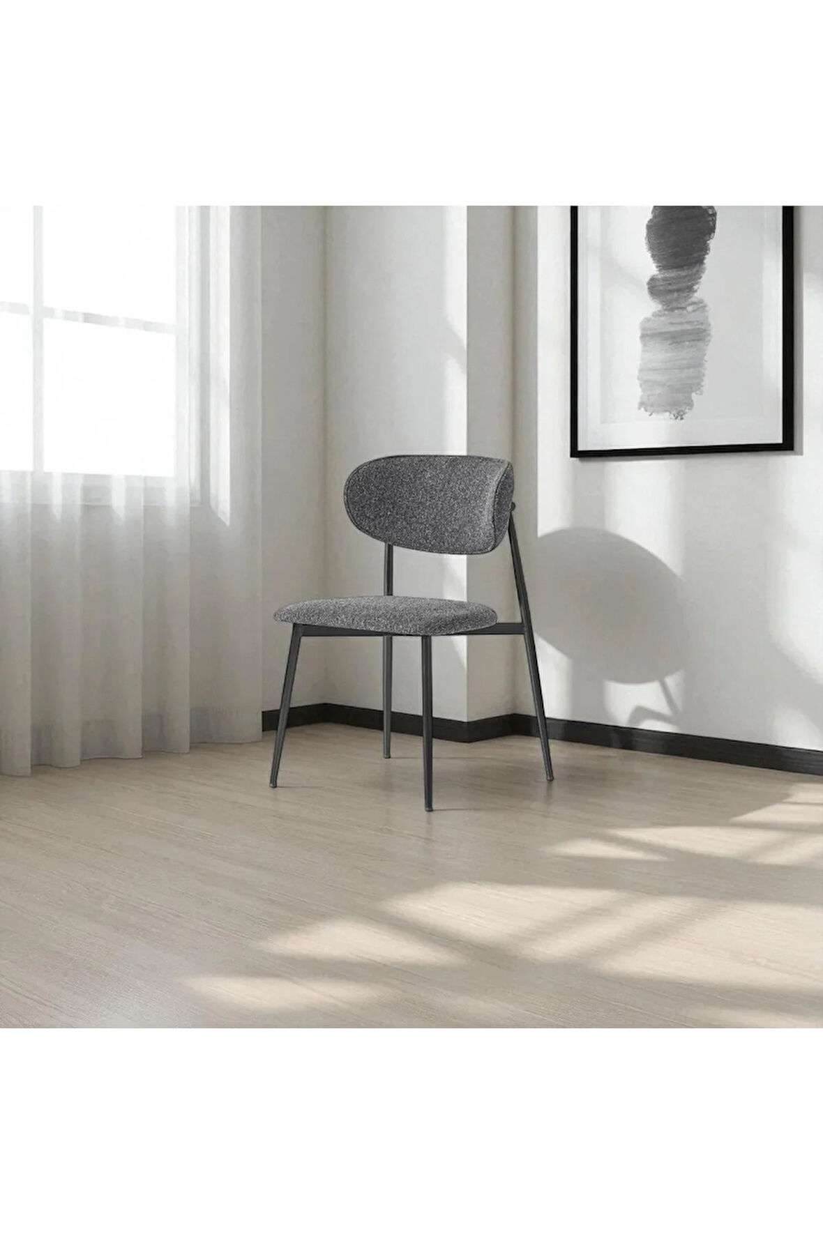 Laila S80 Sandalye – Antrasit Kumaş, Siyah Metal Ayak