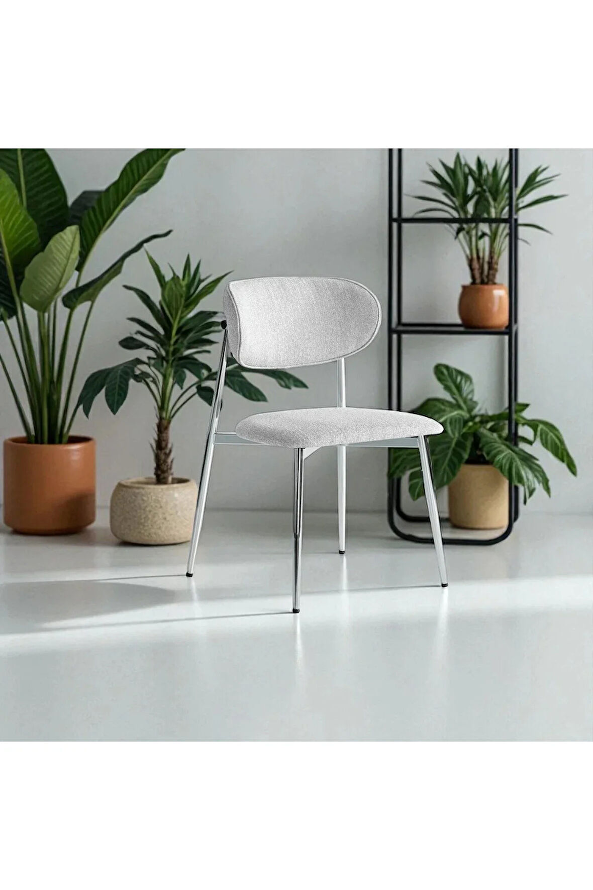 Laila S80 Sandalye – Gri Kumaş, Krom Metal Ayak