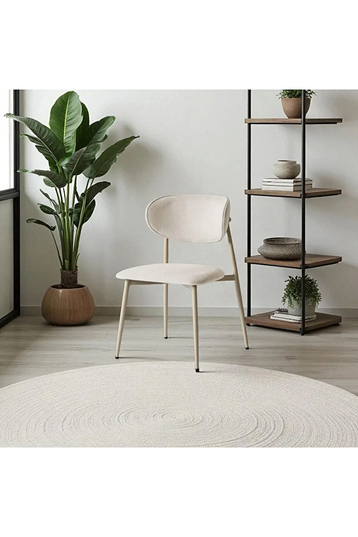 Laila S80 Sandalye – Krem Kumaş, Kapuçino Metal Ayak