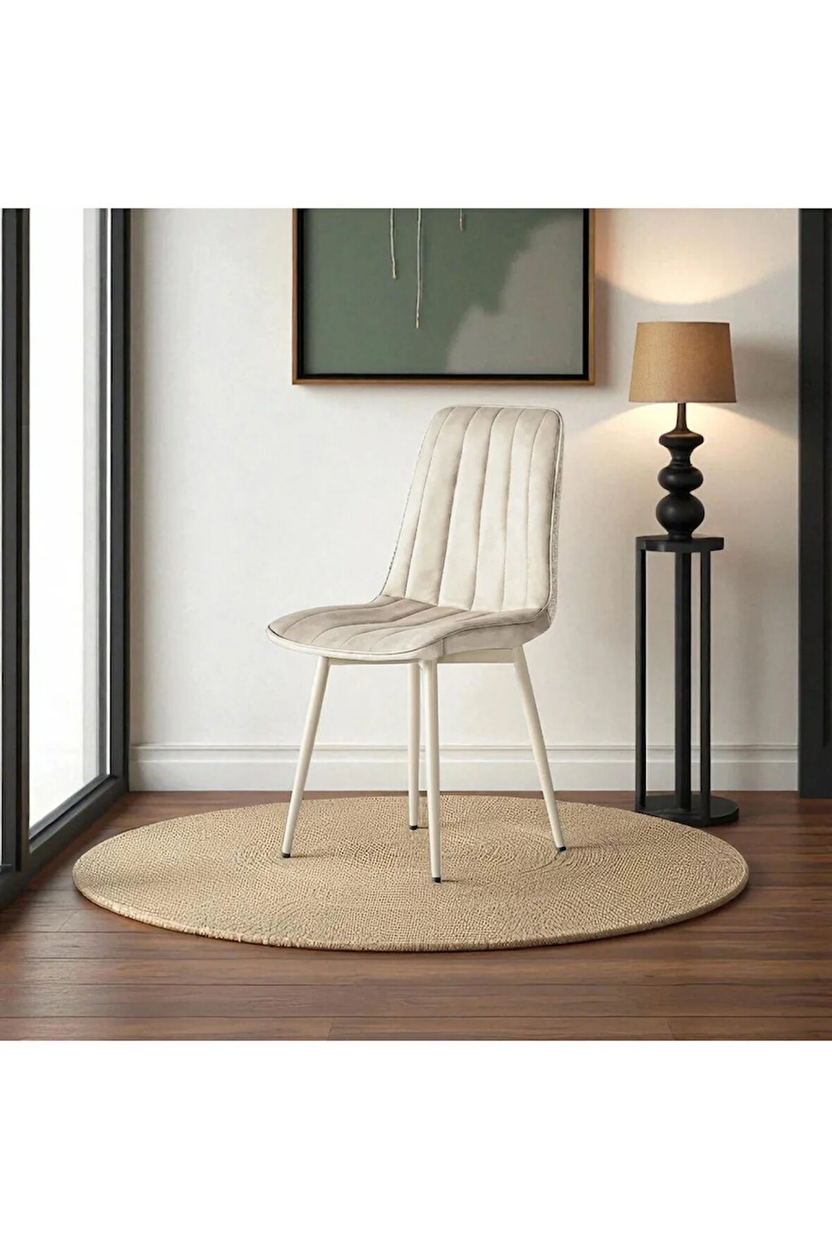 S87 Togo Sandalye (2 Adet) – Krem Kumaş, Kapuçino Metal Ayak