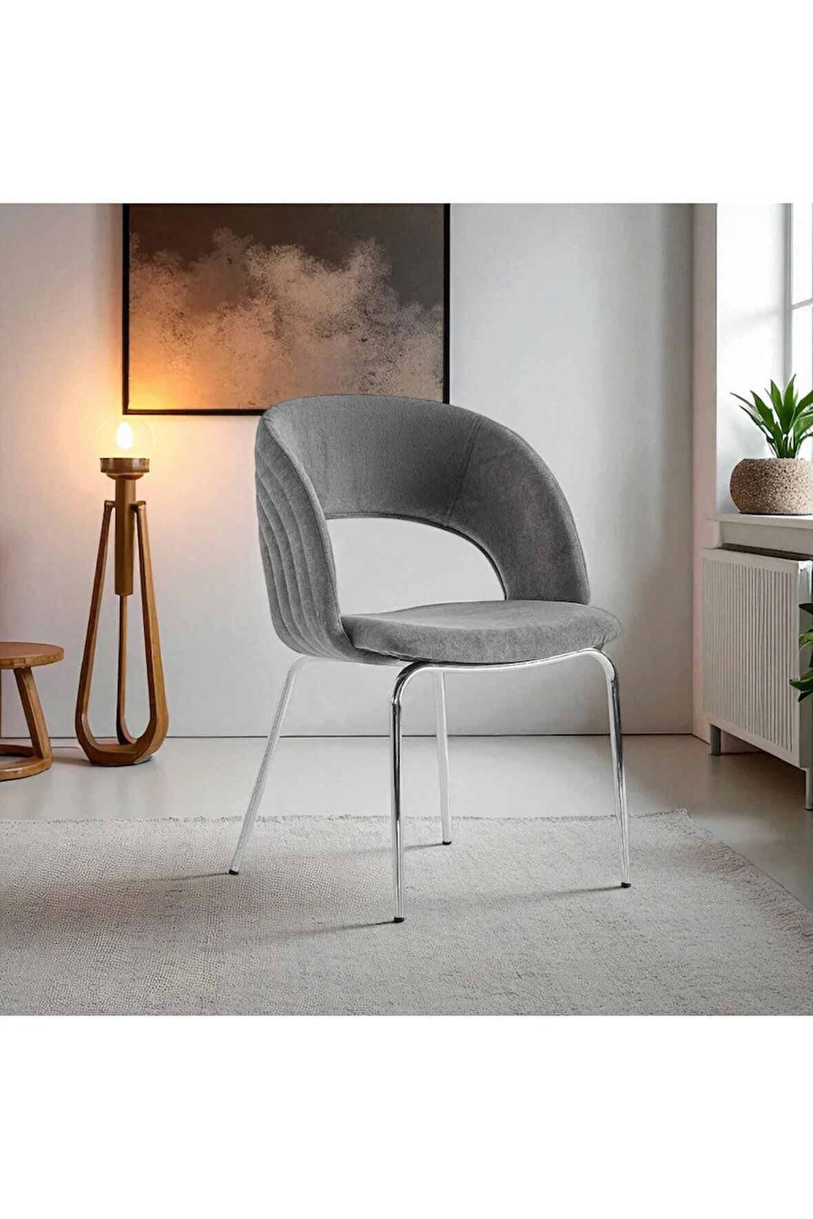 Boston S91 Sandalye (2 Adet) – Antrasit Kumaş, Krom Metal Ayak