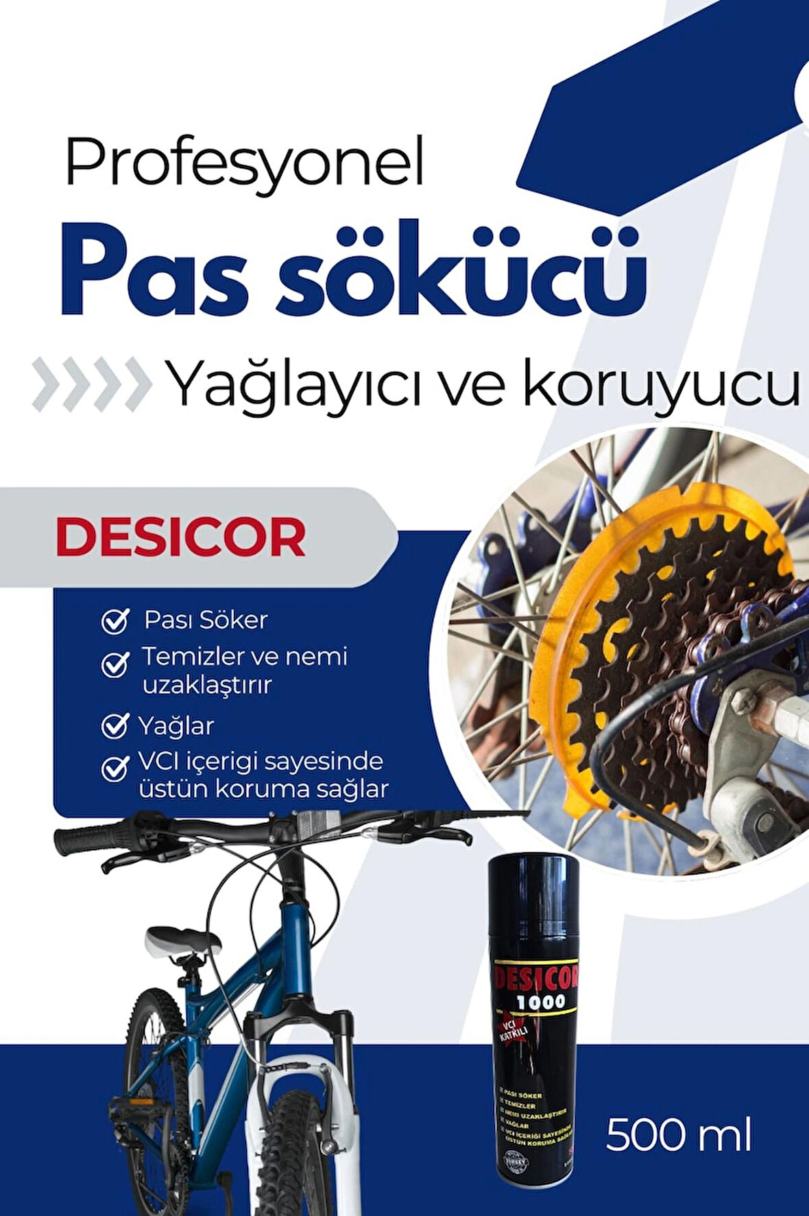 Desicor 1000 VCI Sprey Pas Sökücü Yağlayıcı Korozyon Önleyici Genel Bakım Spreyi 500 ml 10 Adet