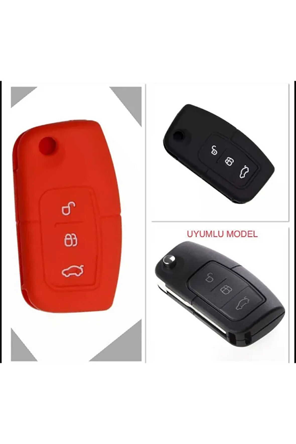 2 Adet Fiesta Focus B-max Kuga Silikon Anahtar Koruma Kılıfı Siyah Ve Kırmızı
