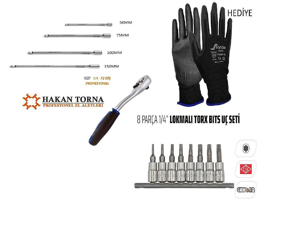 Yofe 1/4 Lokma Cırcır Kolu Rico 1/4 Lokma Ara Kol TORX LOKMA SETİ TAKIMI