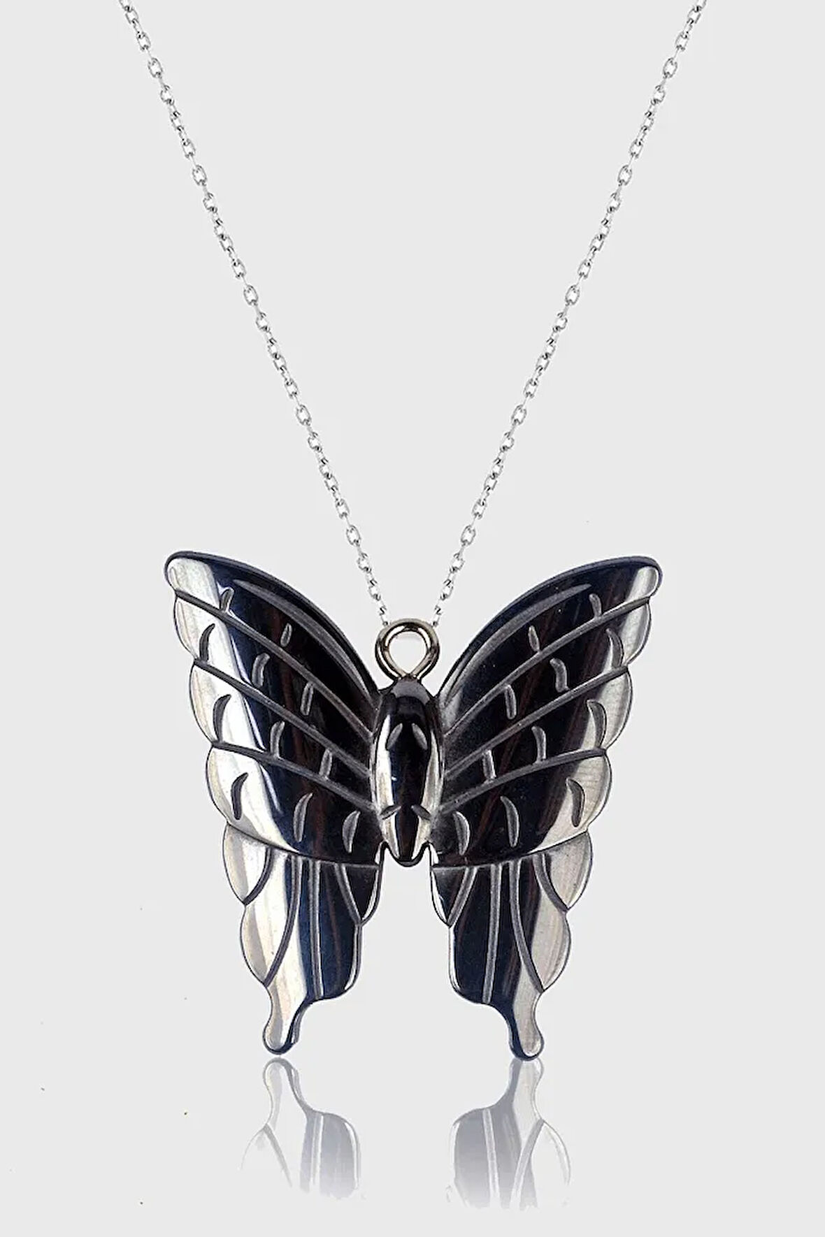 Sertifikalı AAA+ Kelebek Model Doğal Taş Hematit Taşı Kolye