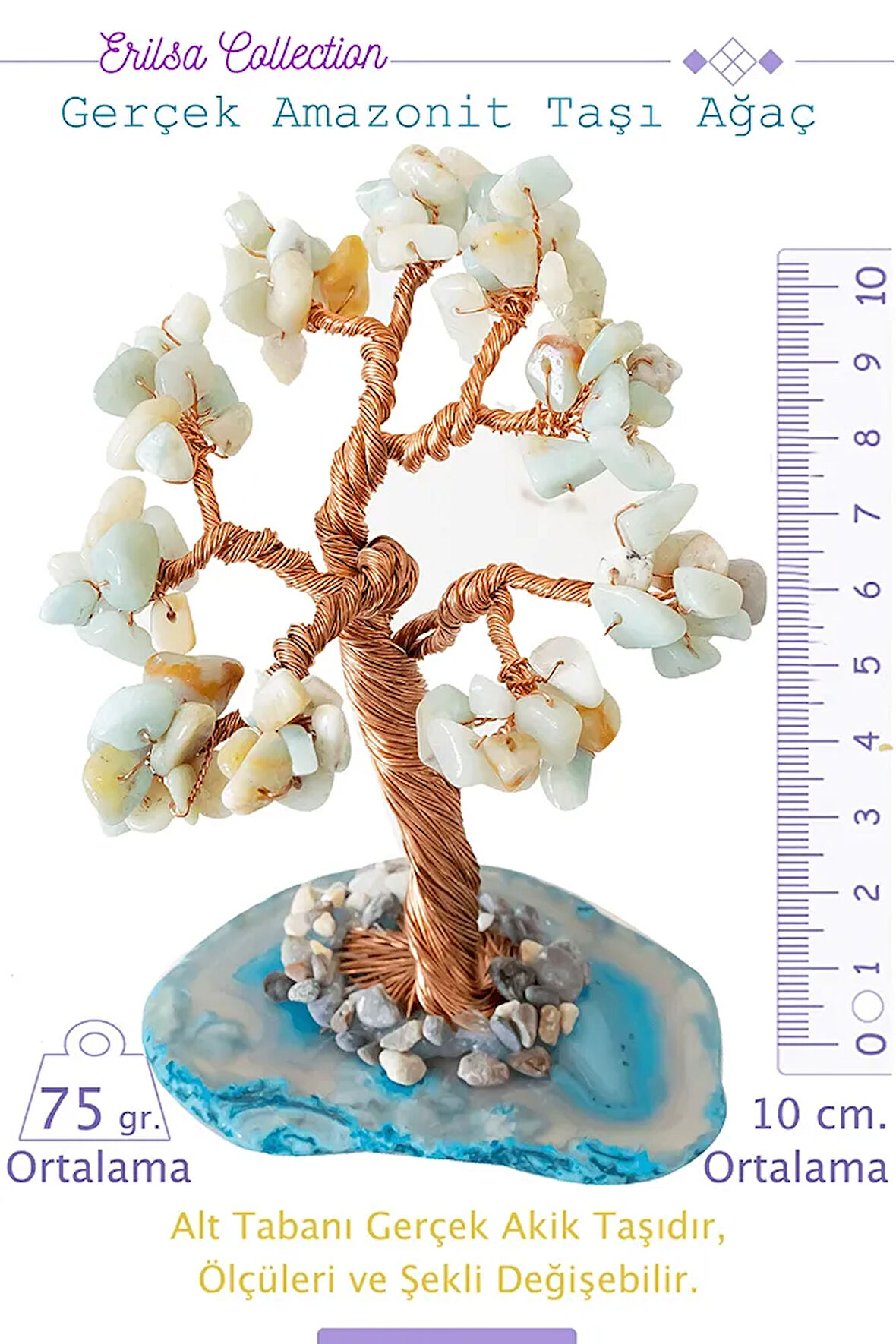 Sertifikalı Gerçek Amazonit Taşı Ağaç - Akik Plakalı
