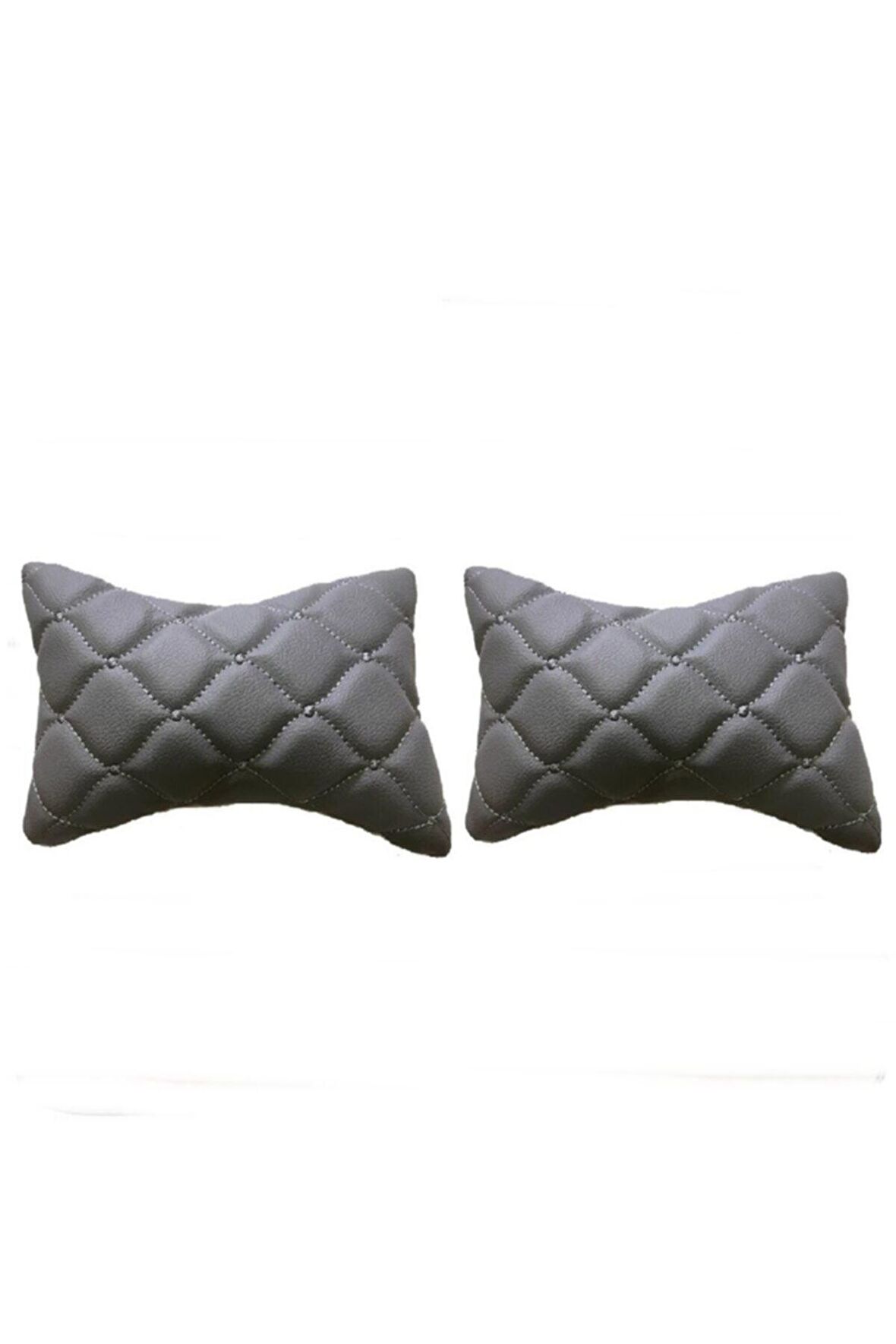 Fort CUSTOM 2012-2017  Uyumlu 2'Li 3d Oto Boyun Yastığı Gri Deri Gri Nakış  