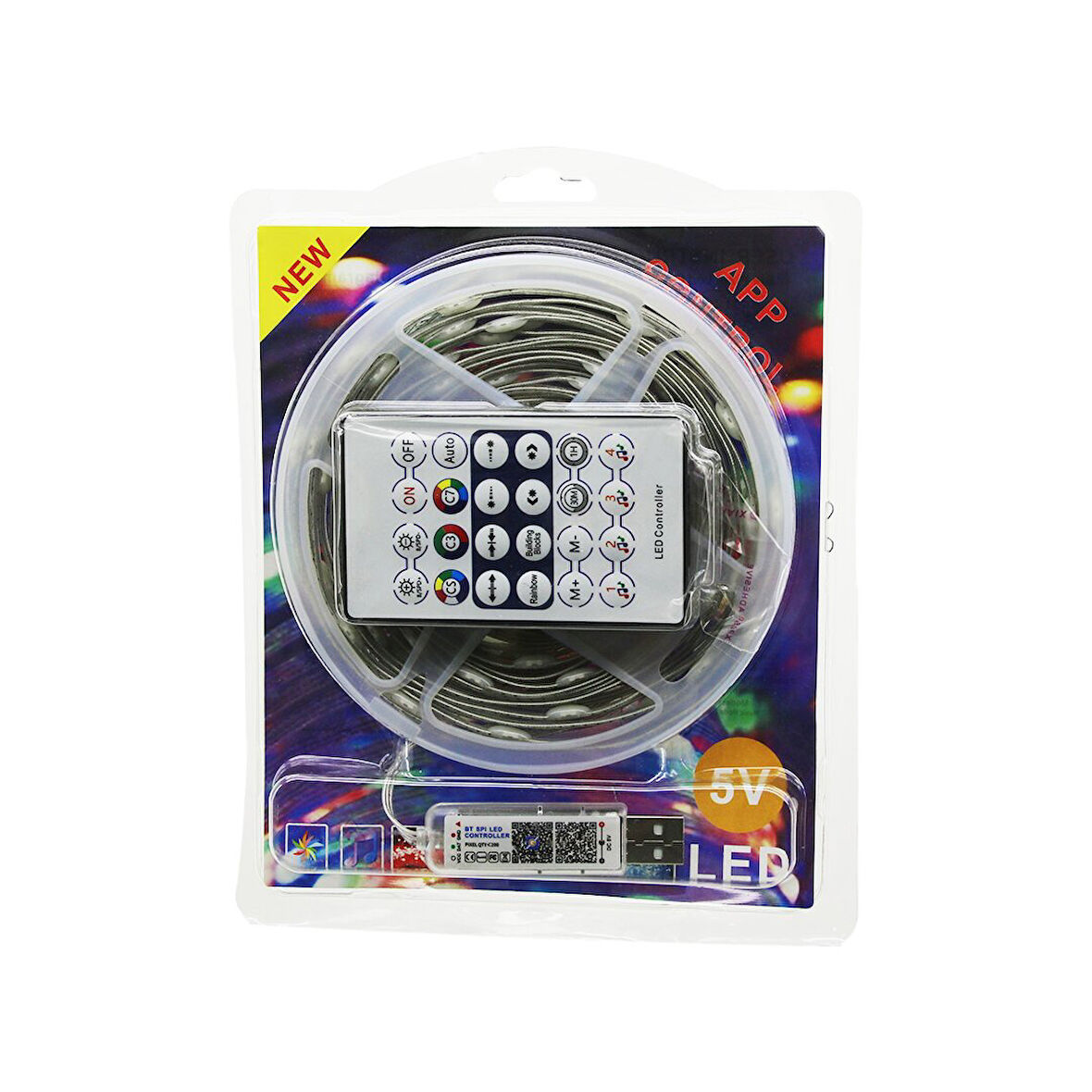 9MT KUMANDALI - USB Lİ RGB ŞERİT LED 0.4W/M - 20lm/led -20+55°C (4767)