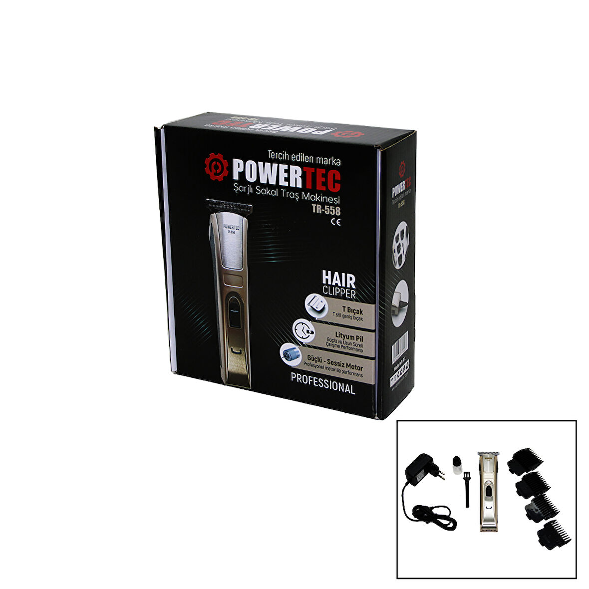 POWERTEC TR-558 ŞARJLI SAÇ SAKAL ENSE ÇİZİM TRAŞ MAKİNESİ T BIÇAK (4767)