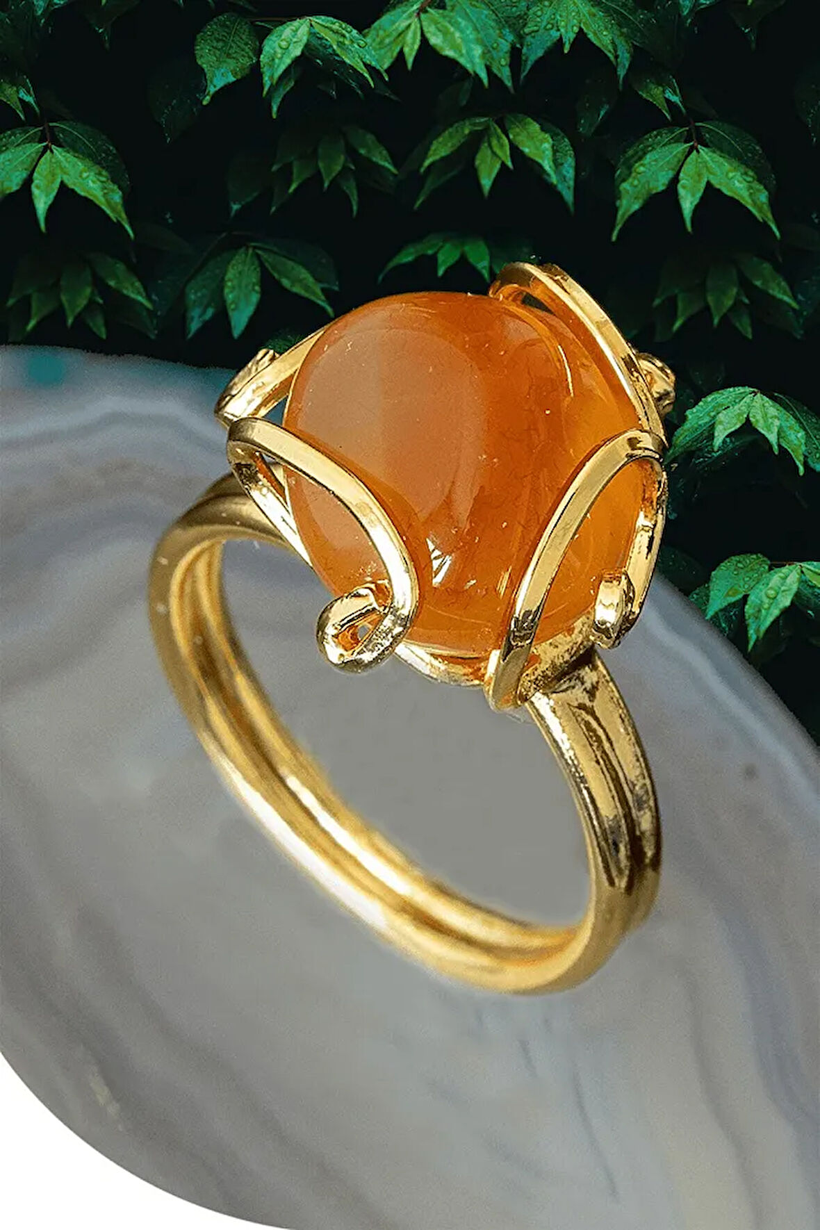 Sertifikalı Rokoko Model Turuncu Akik Taşı Yüzük - Ayarlamalı