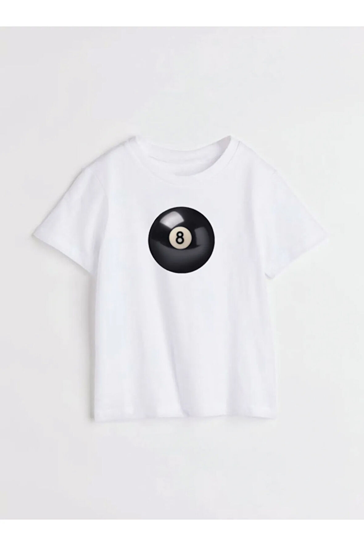 Siyah 8 Bilardo Topu Baskılı Bisiklet Yaka Basic Trend Kadın T-shirt