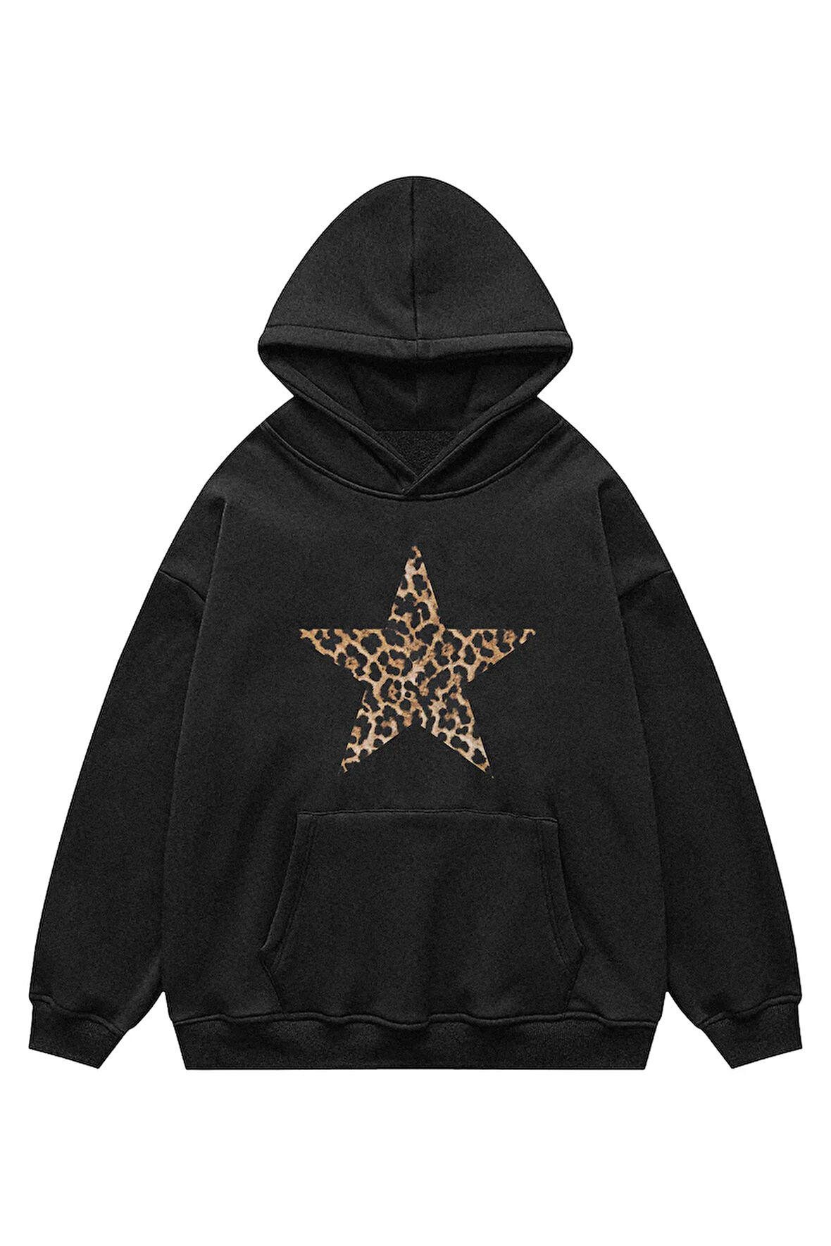 Unisex Leopard Star Sweatshirt Kapşonlu Hoodie