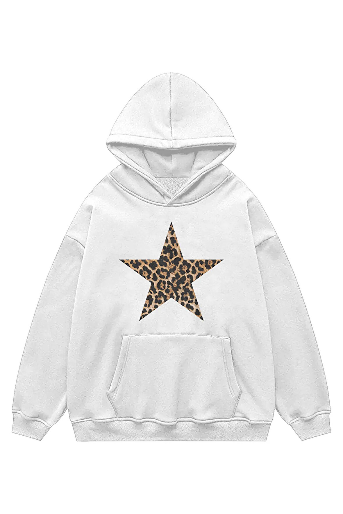 Unisex Leopard Star Sweatshirt Kapşonlu Hoodie