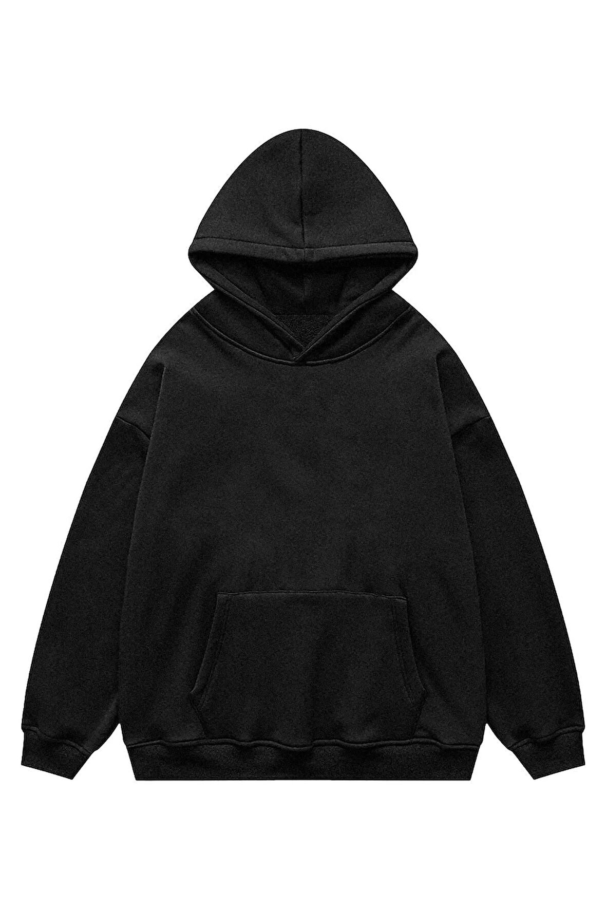 Unisex Siyah Basic Sweatshirt Kapşonlu Hoodie