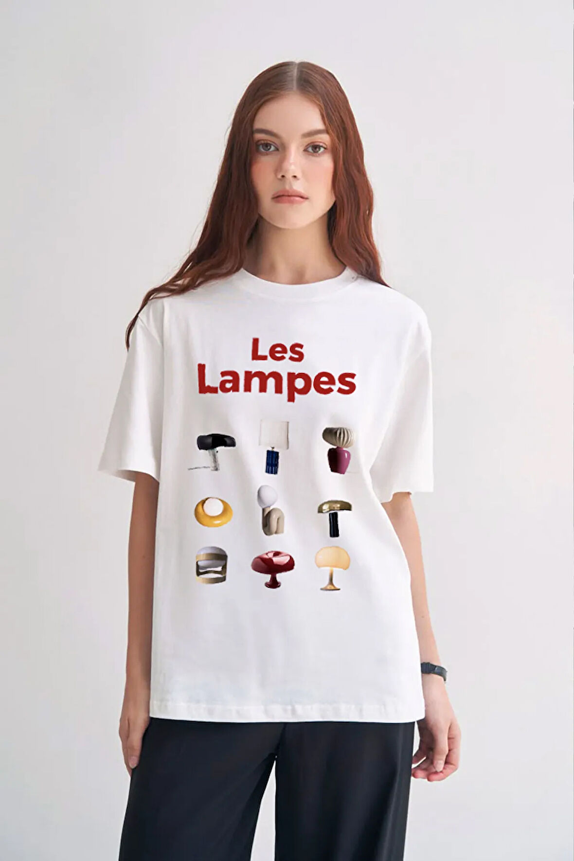 Les Lampes Baskılı Bisiklet Yaka Basic Trend Kadın T-shirt