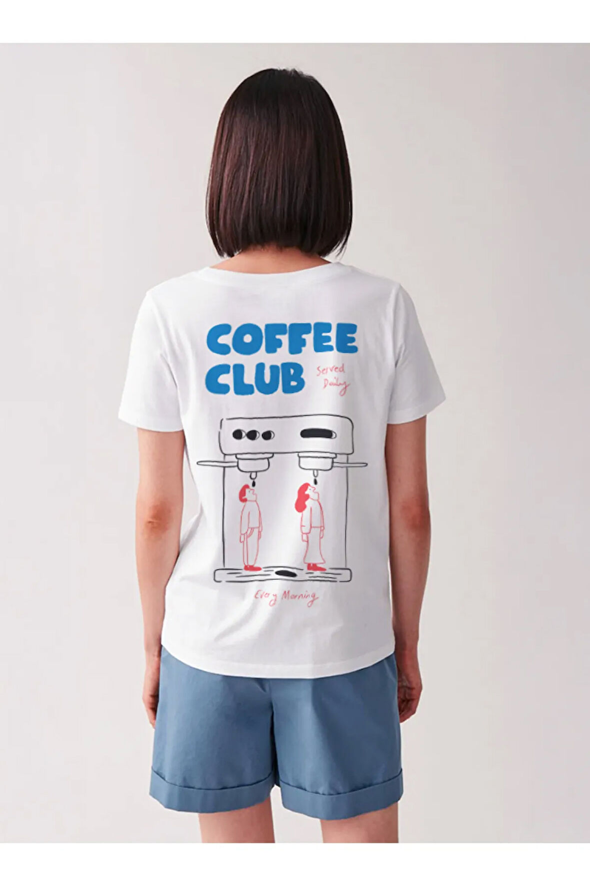 Coffee Club 2 Baskılı Bisiklet Yaka Basic Trend Kadın T-shirt