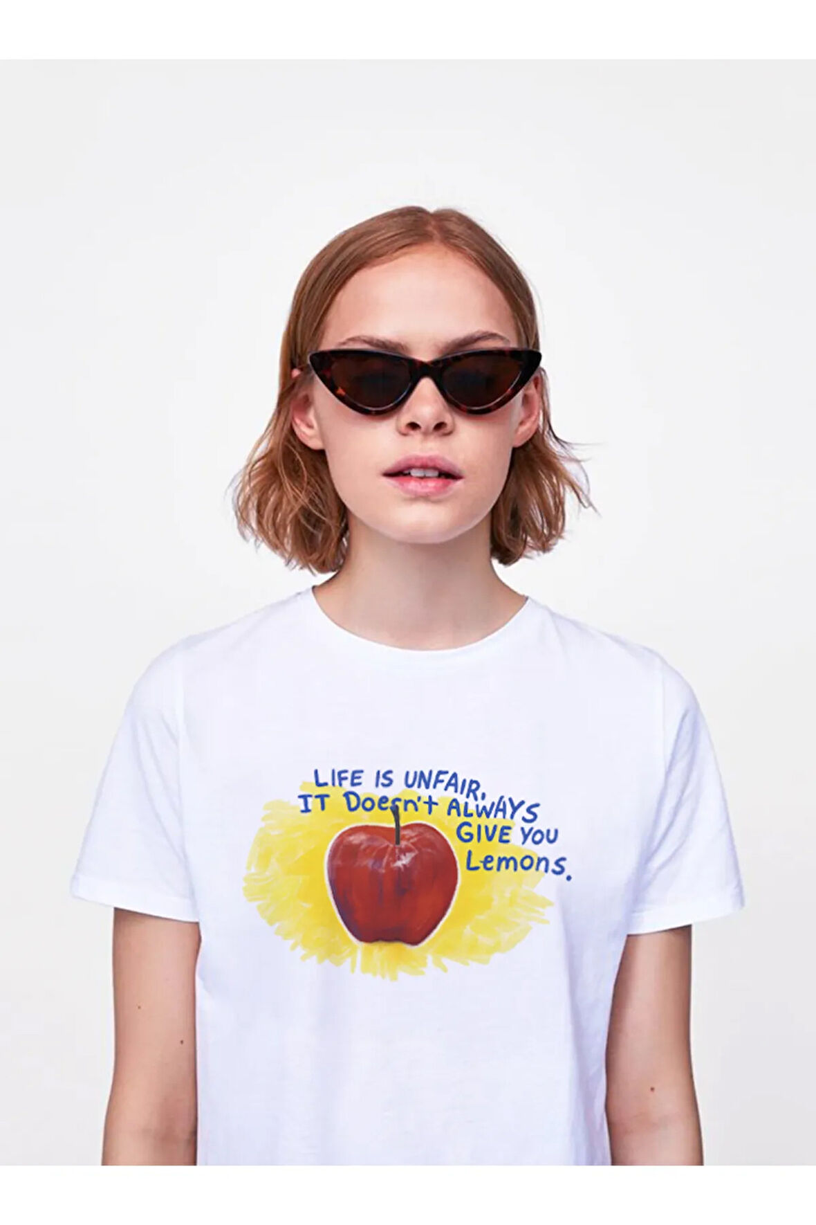 No Lemons Today Baskılı Bisiklet Yaka Basic Trend Kadın T-shirt