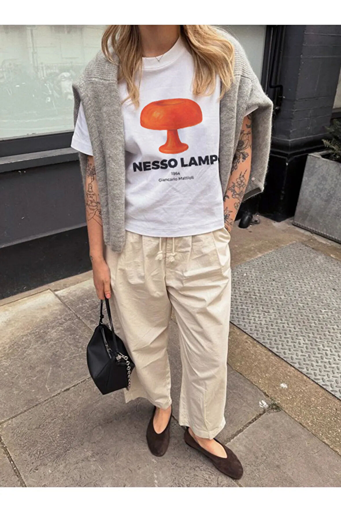 Nesso Lamp Baskılı Bisiklet Yaka Basic Trend Kadın T-shirt