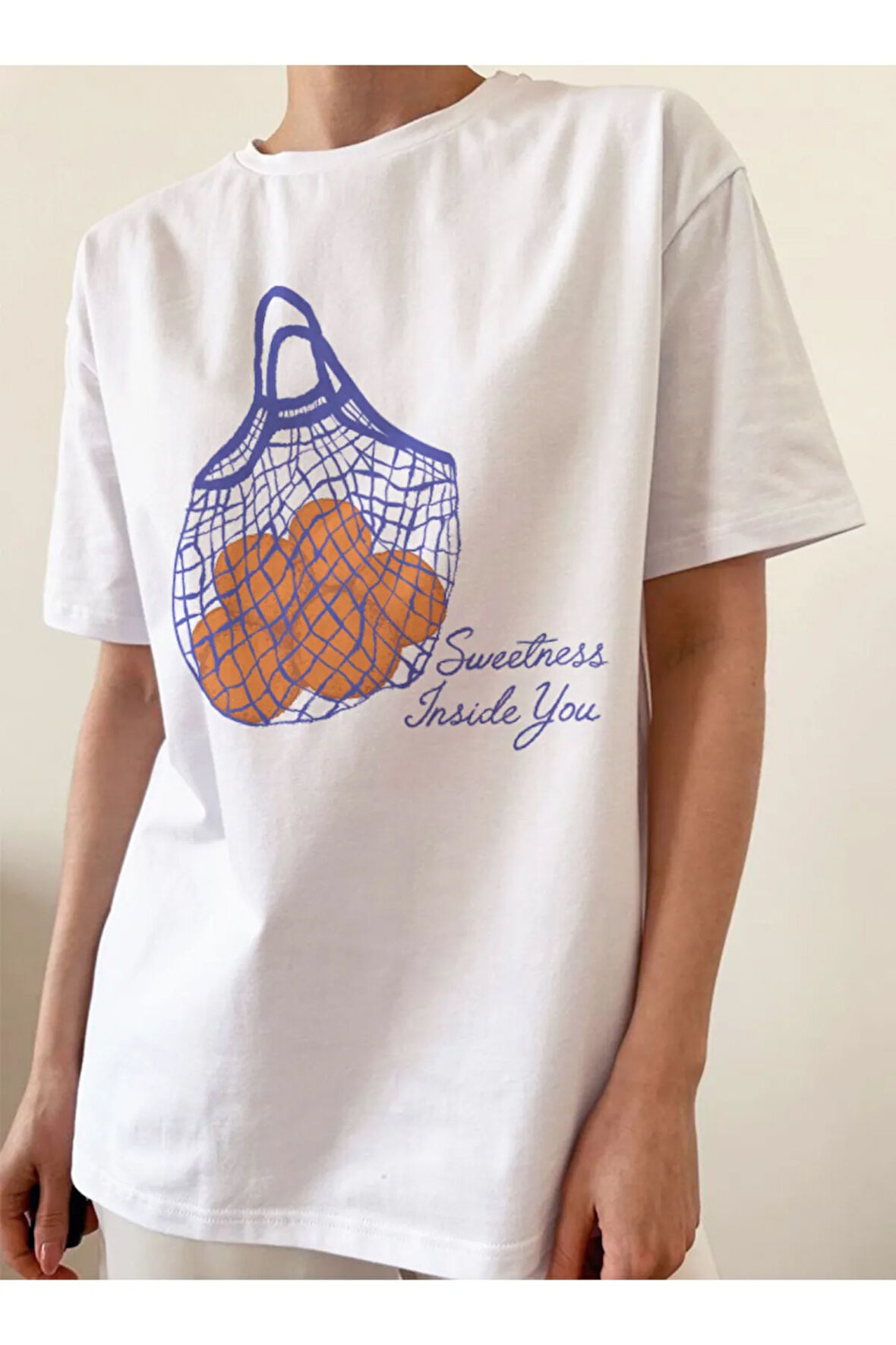 Sweetness Baskılı Bisiklet Yaka Basic Trend Kadın T-shirt