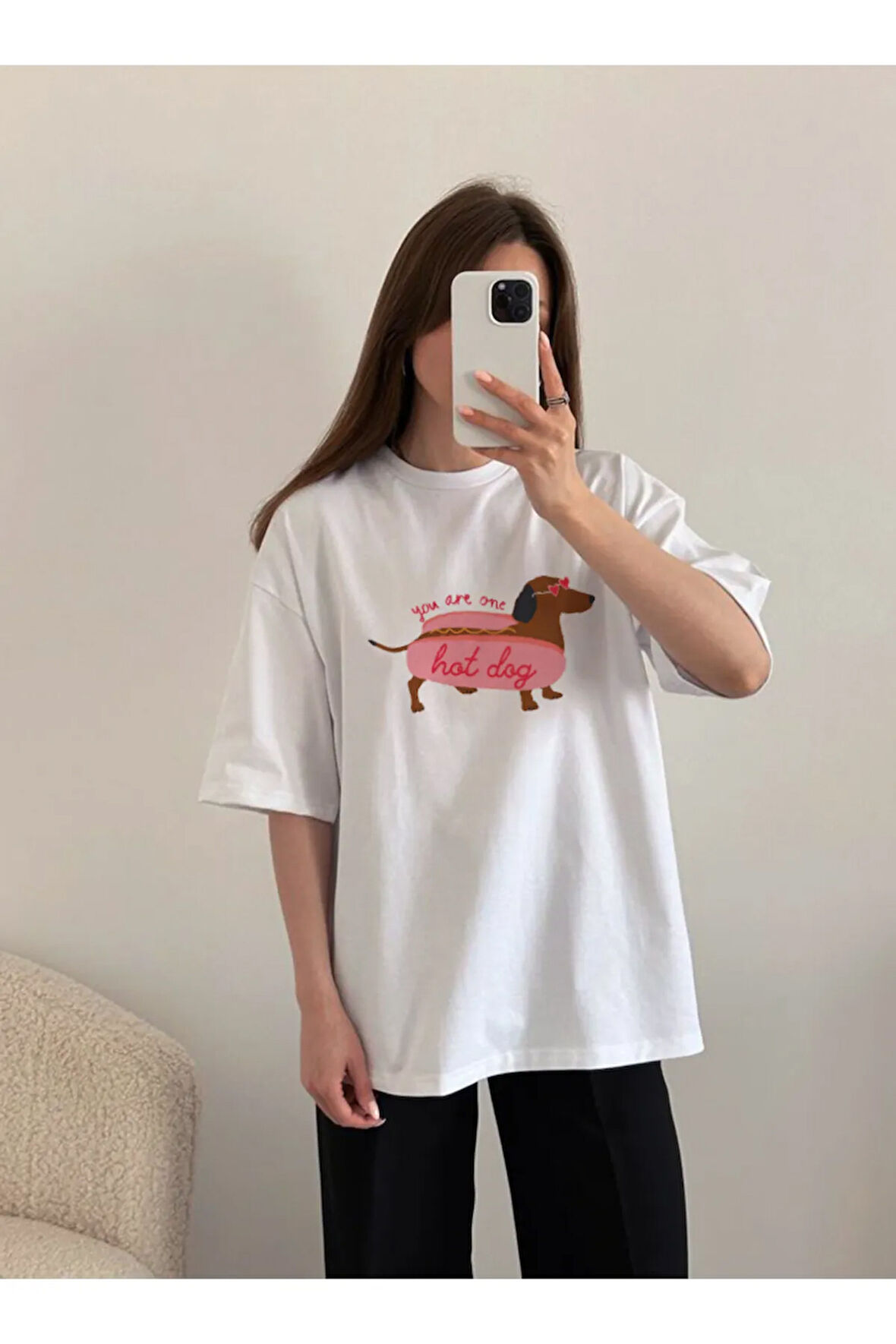 You Are One Hot Dog Baskılı Bisiklet Yaka Basic Trend Kadın T-shirt