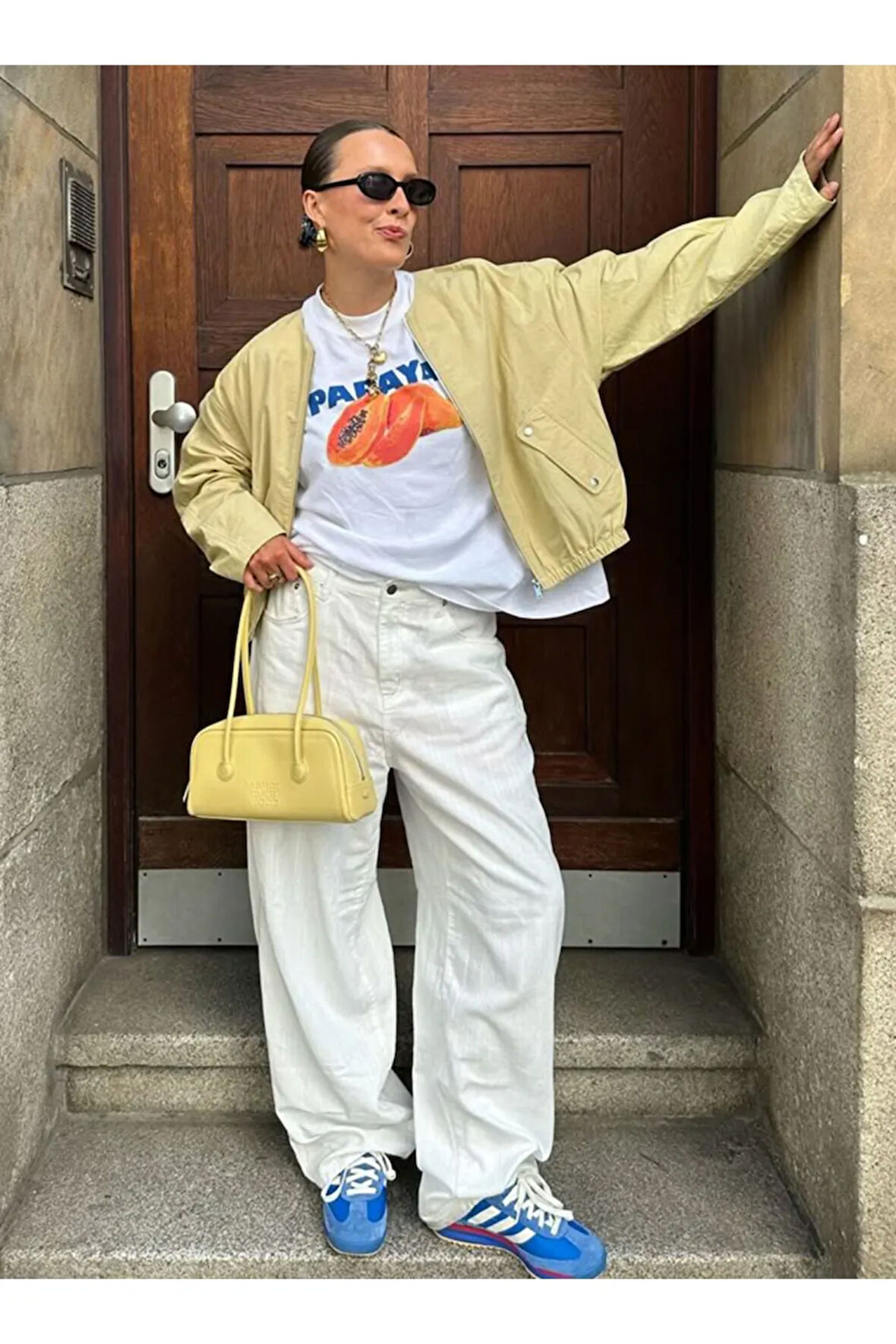 Papayas Baskılı Bisiklet Yaka Basic Trend Kadın T-shirt