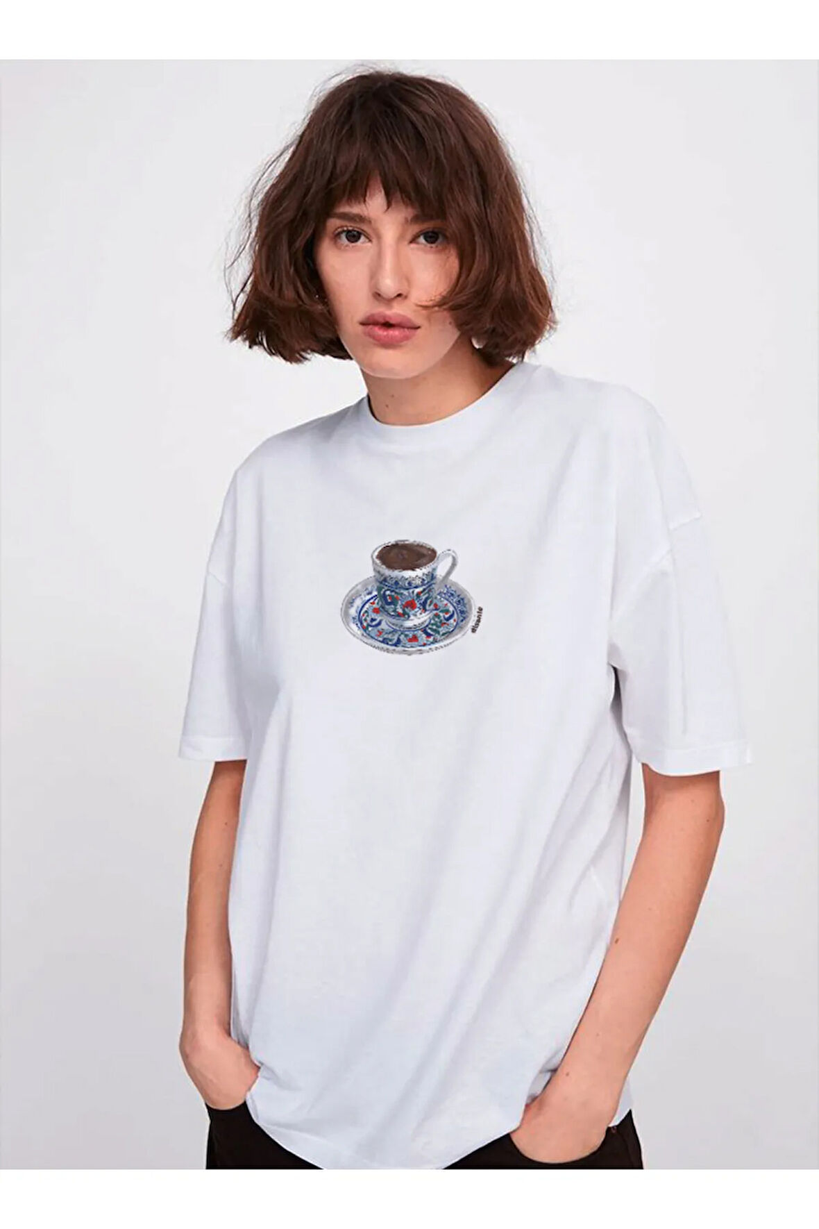 Turkish Coffee 2 Baskılı Bisiklet Yaka Basic Trend Kadın T-shirt