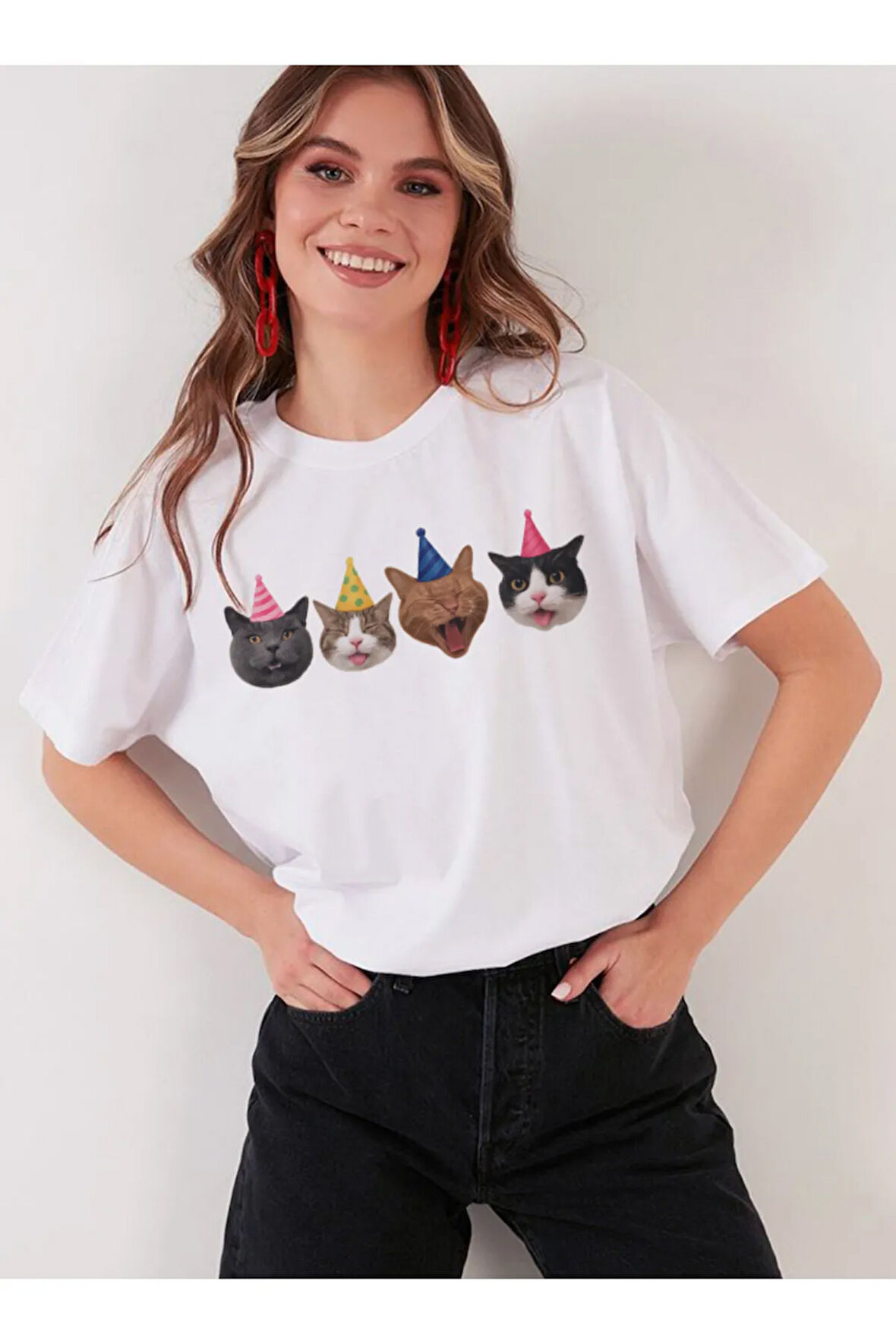Pawty Time Baskılı Bisiklet Yaka Basic Trend Kadın T-shirt