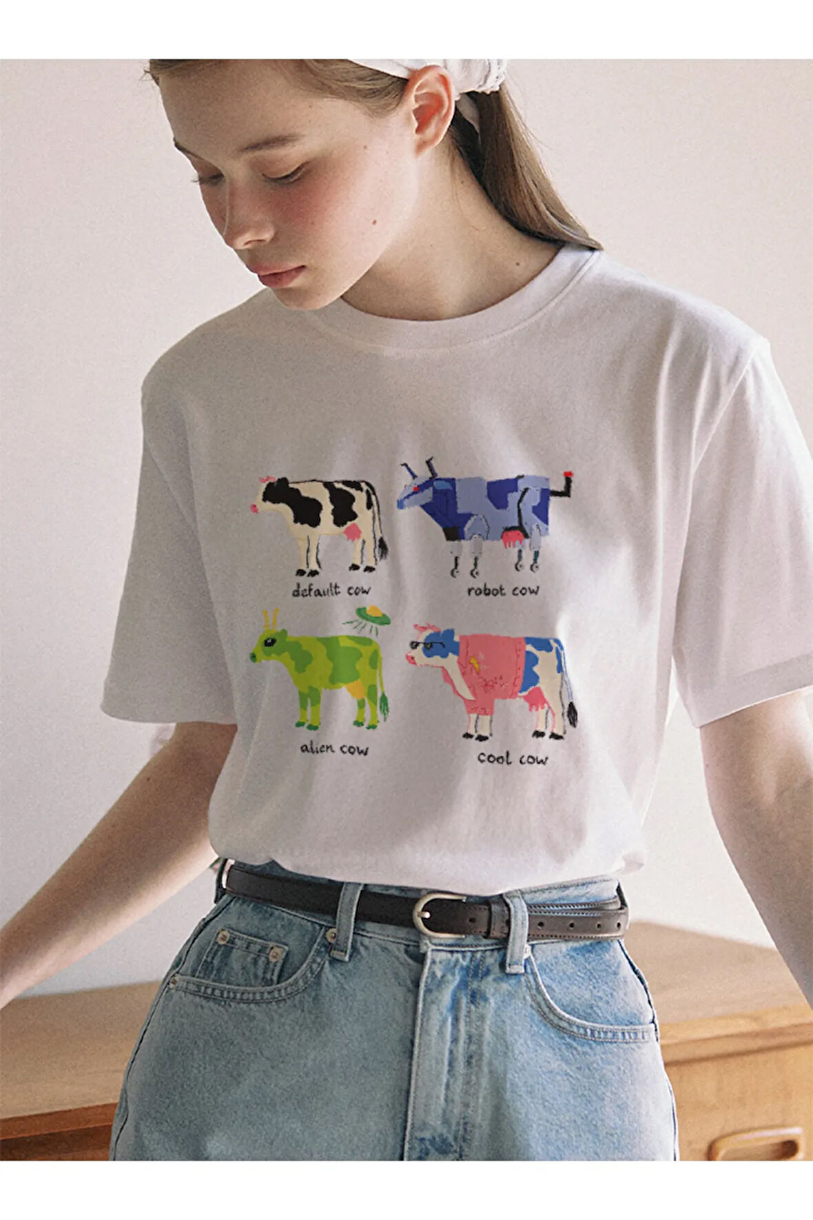 Cow Collection Baskılı Bisiklet Yaka Basic Trend Kadın T-shirt