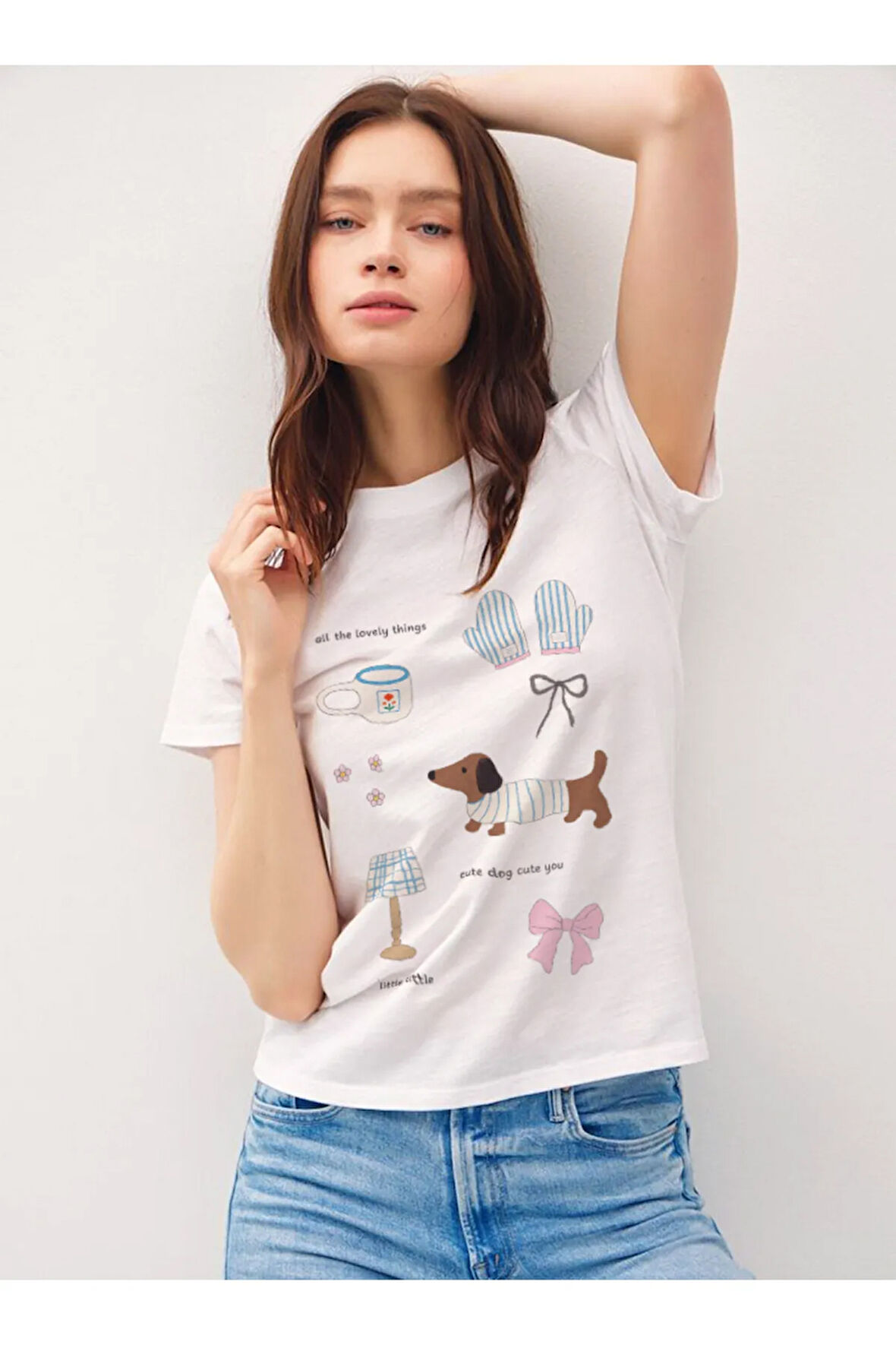 Little Little Baskılı Bisiklet Yaka Basic Trend Kadın T-shirt